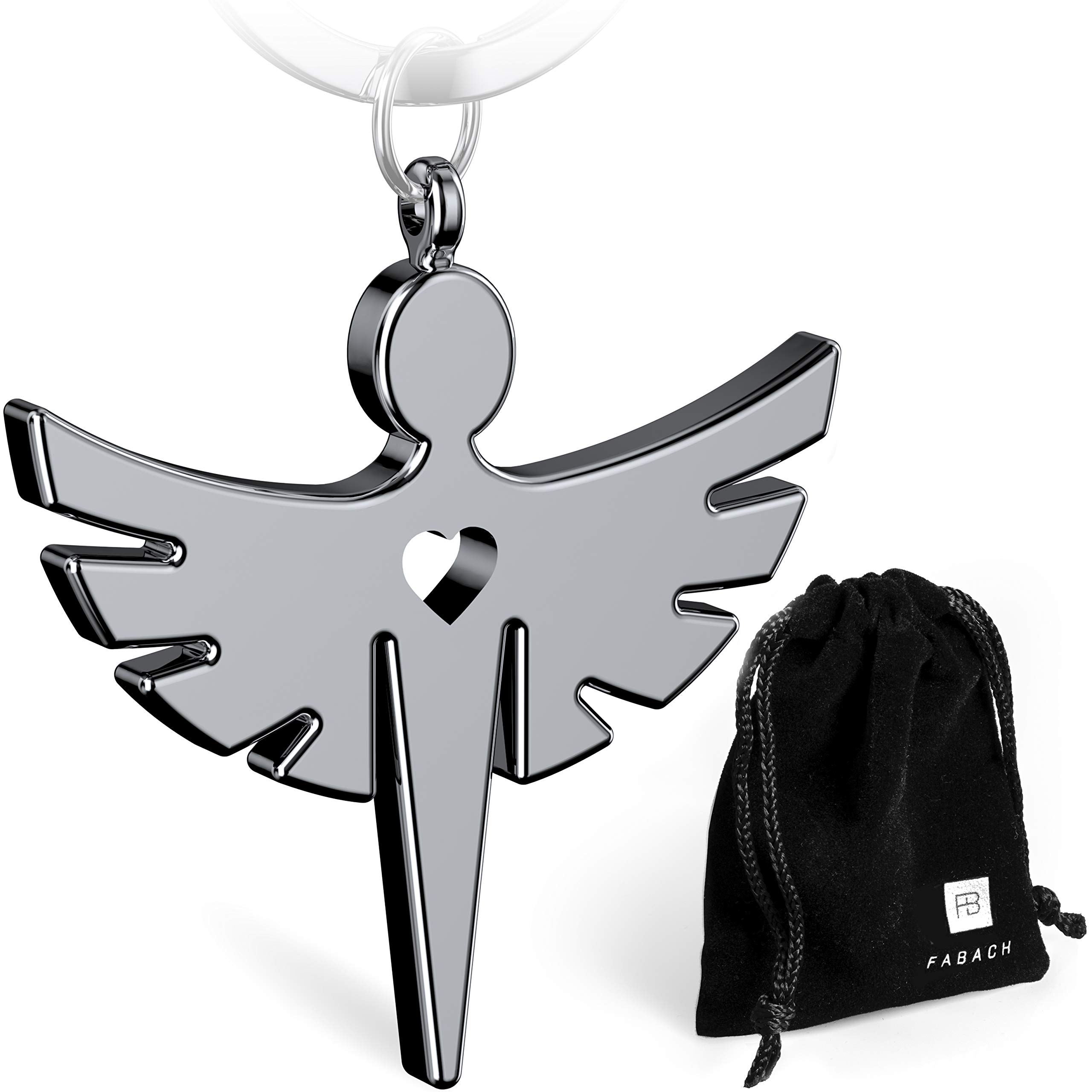 FABACH Schutzengel Fabiel Schlüsselanhänger mit Herz - Edler Engel Anhänger aus Metall in glänzendem Silber - Glücksbrin
