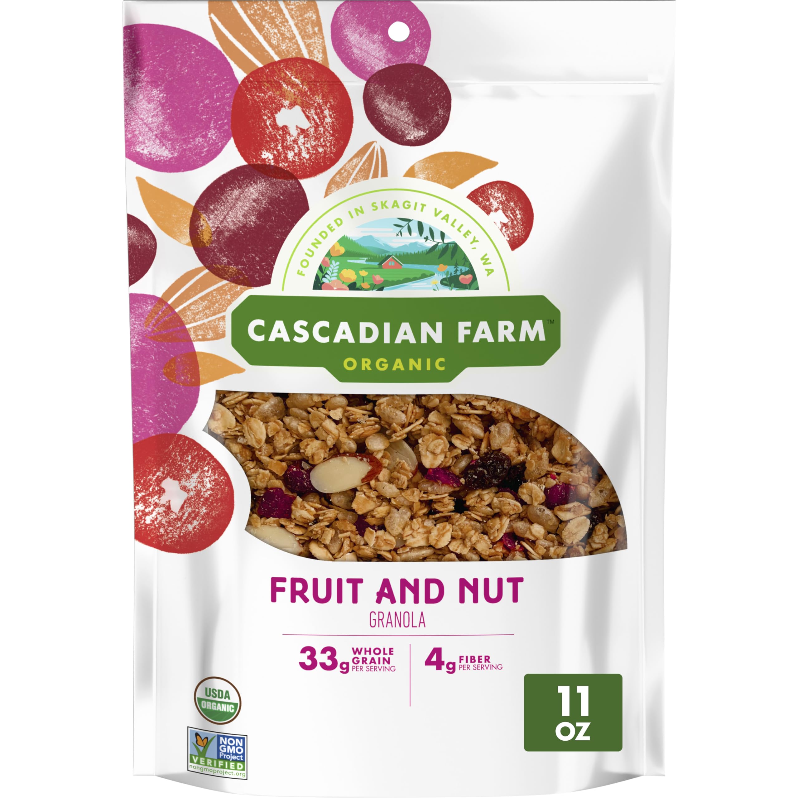 Cascadian Farm Organic Granola, Fruit and Nut Cereal, Resealable Pouch, 11 oz