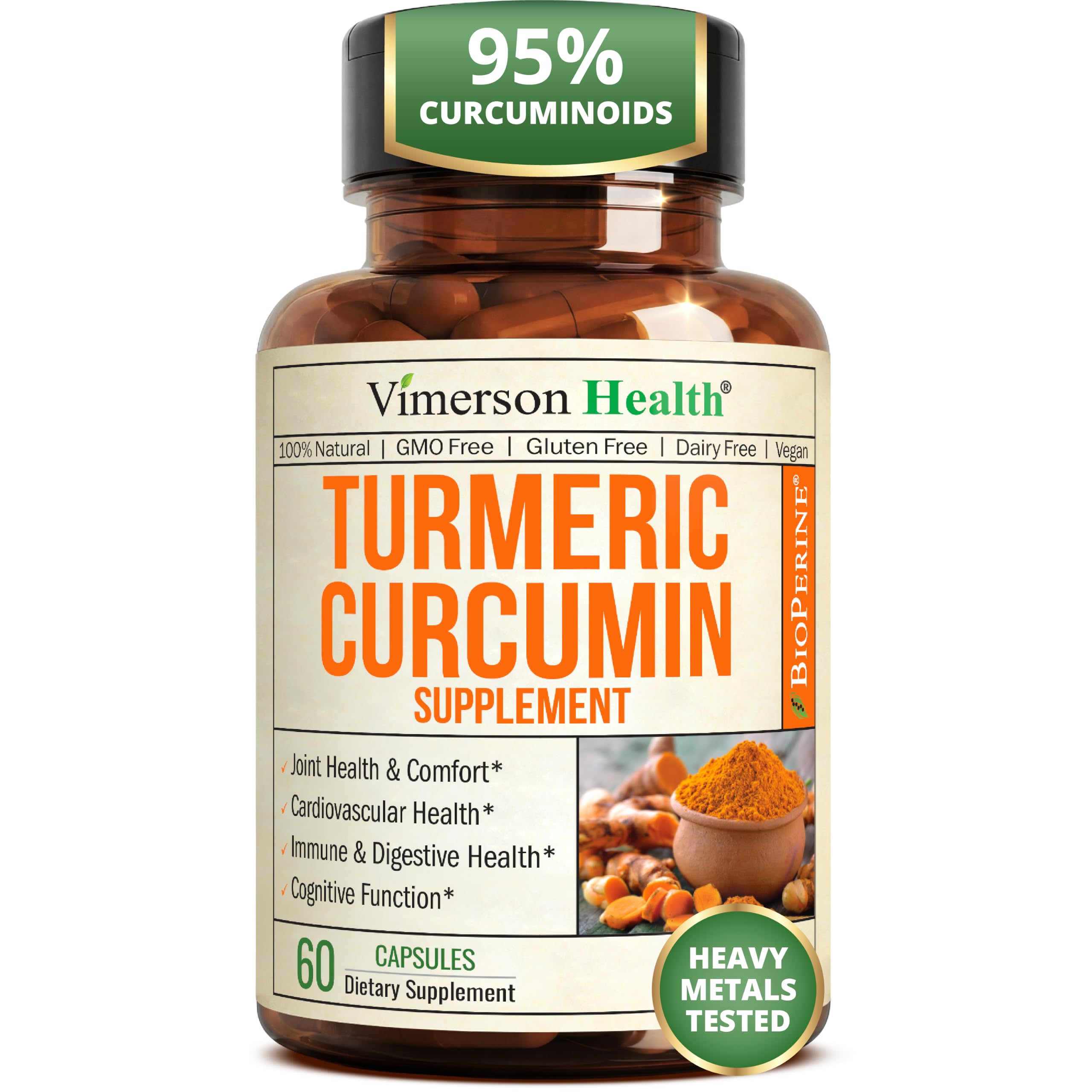 Turmeric Curcumin Supplement – 1200mg Organic Turmeric + BioPerine. 60 Caps Turmeric 1200mg 60 caps