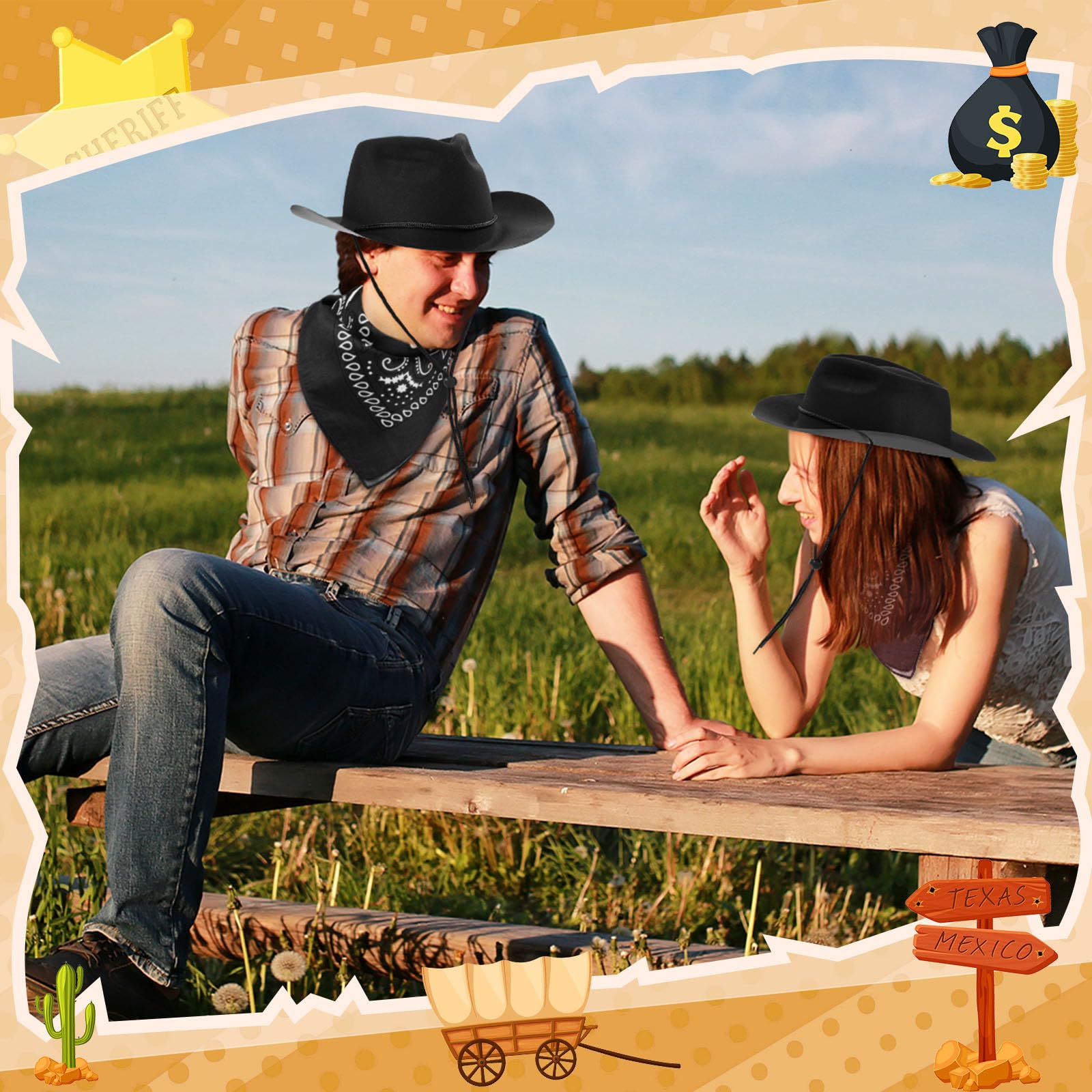 Amazon.com: Hillban 48 Pack Cowboy Hats and Bandanas Set  display picture 2