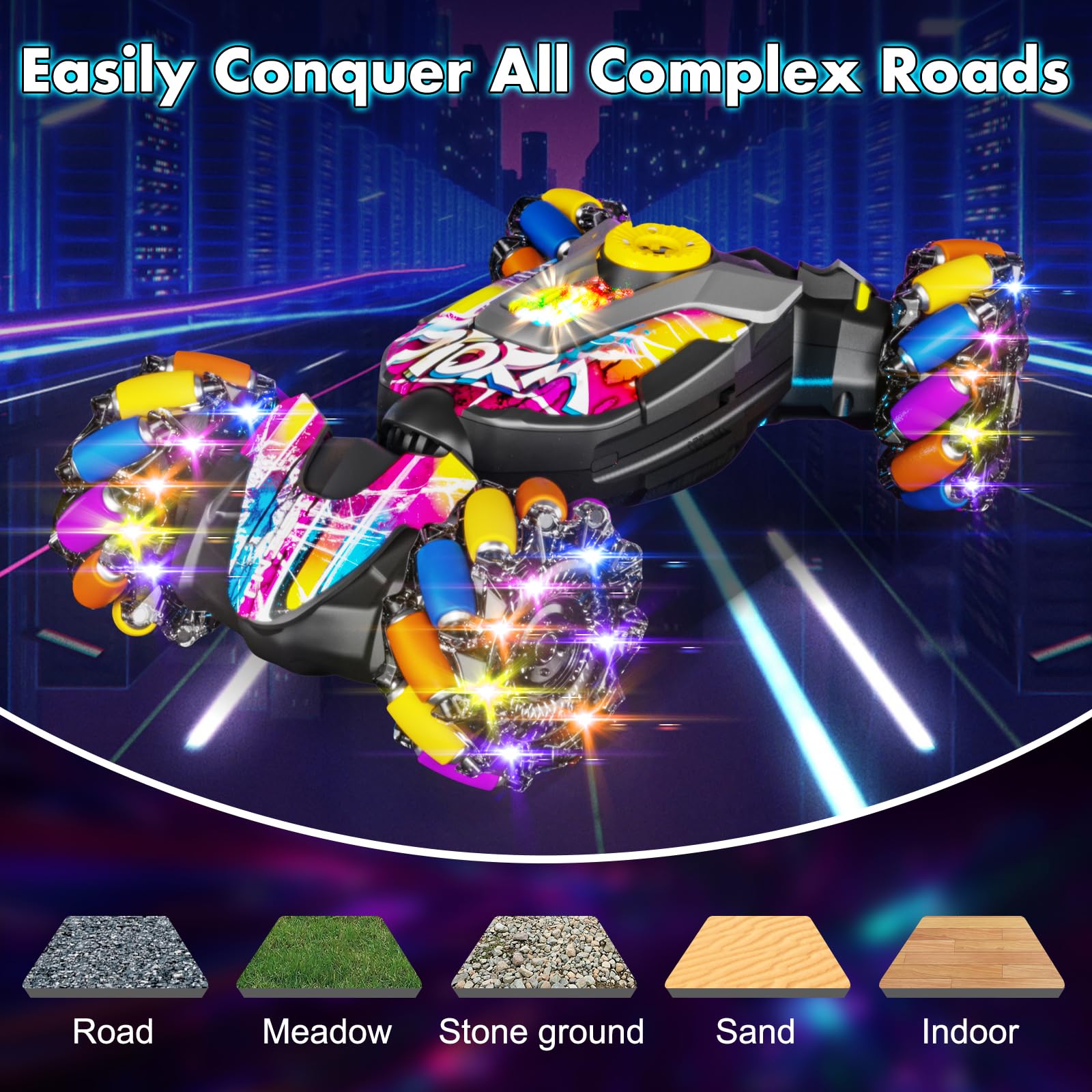 RC Cars,Gesture Sensing RC Stunt Car with Light & Music,Custom Command Operation,4WD,45° Driving,360° Rotating,2.4Ghz Remote Control Twist Car Toys for Kids Boys Age 4 5 6 7 8 9 10 11 12 Years Old