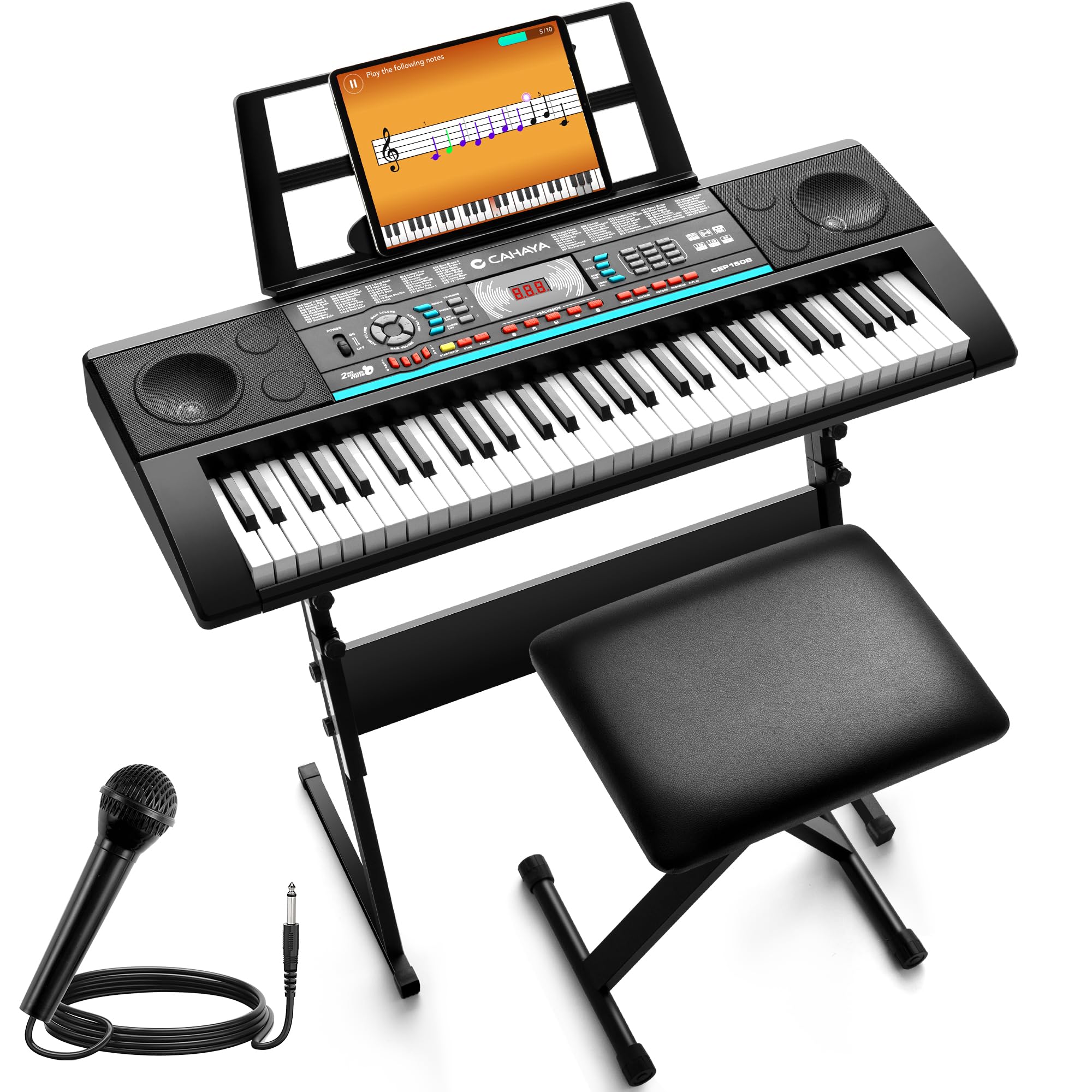 CAHAYA 61 Key Keyboard Piano – Electric Piano Set for Beginners with Stand & Stool, Micro…