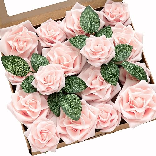 Ling's Moment Flowers Avalanche Rose - 16 flores de durazno de 2.5 pulgadas y 3.5 pulgadas, flores falsas de espuma mixta con tallo