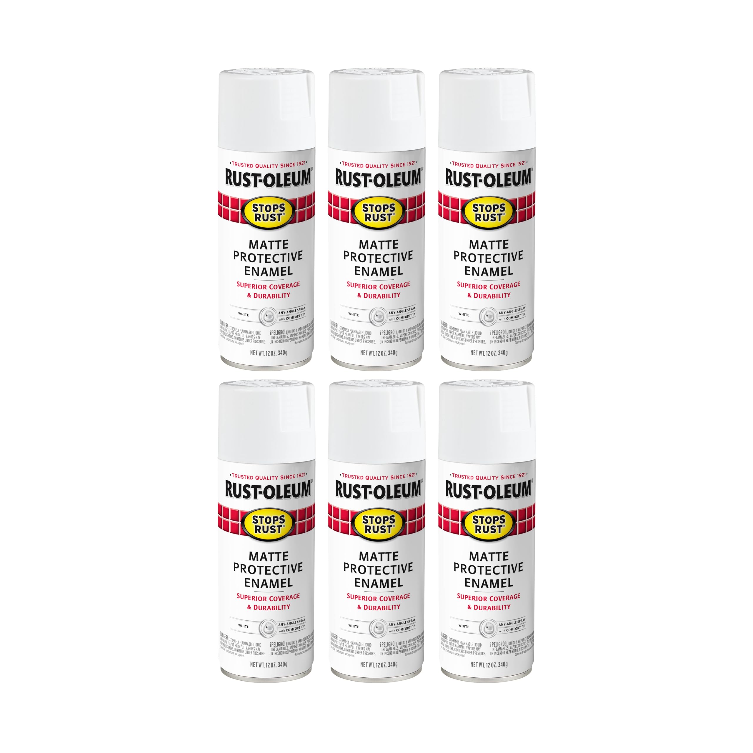 Rust-Oleum 401642-6PK Stops Rust Spray Paint, 12 oz, Matte White, 6 Pack