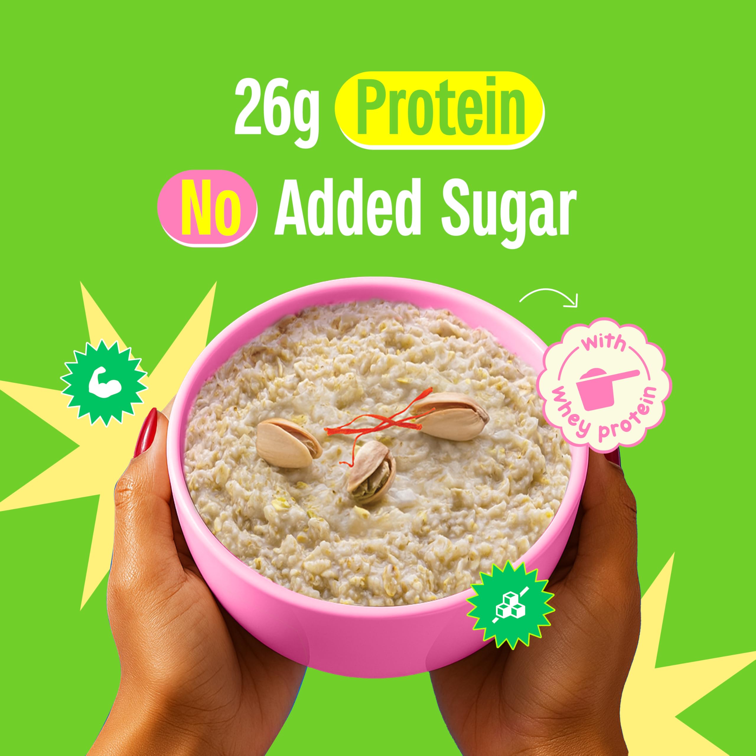 Yogabar 26g High Protein Oats 1kg , Kesar Pista Kulfi - Breakfast Cereal with Wholegrains, 26% Protein & No added sugar - Oats High Protein for Gym & Weight Management - Premium Protein Blend with Whey Protein Powder - with Goodness of Chia, Sunflower & Pumpkin Seeds & Probiotics for Absorption - Image 3 thumbnail