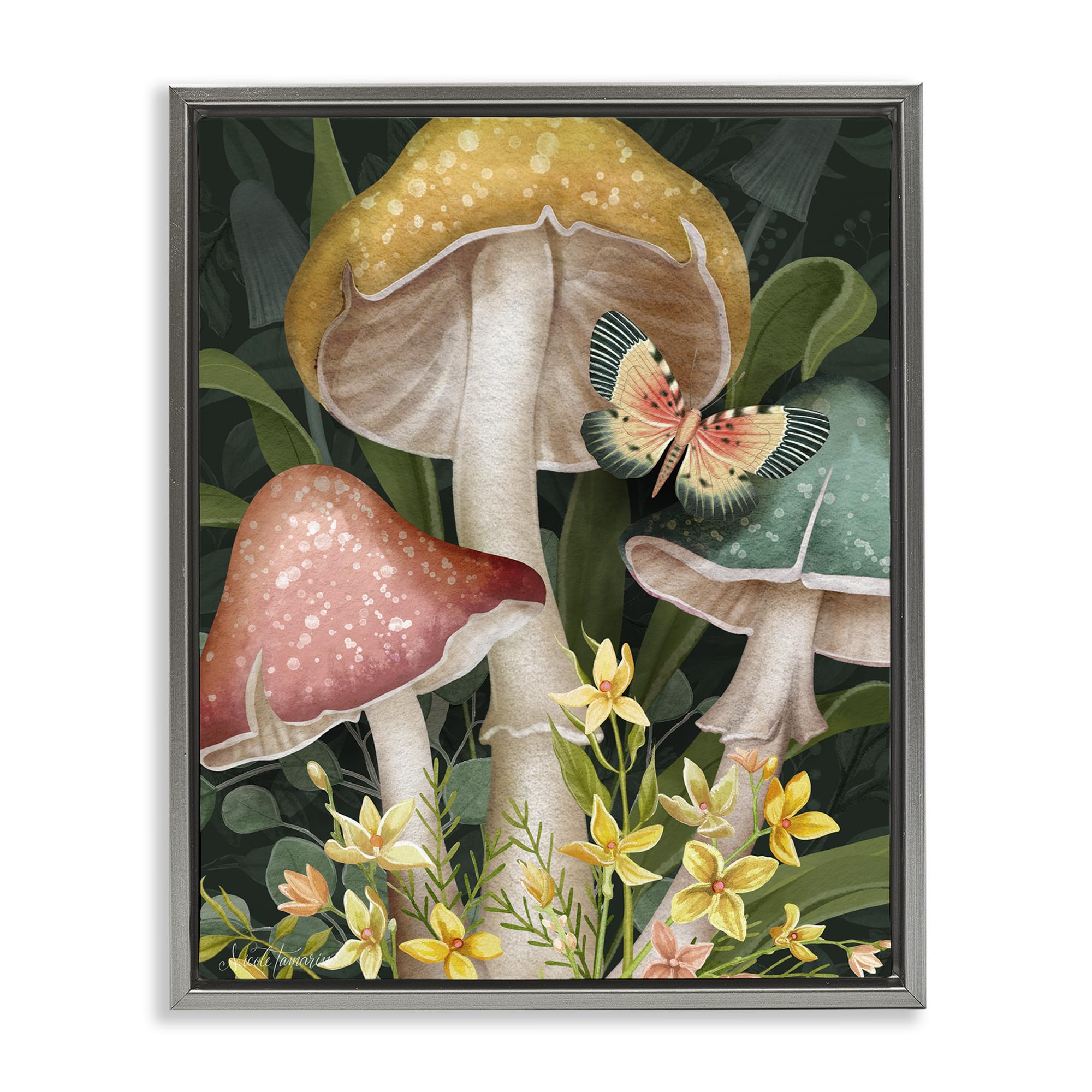 Stupell Industries Luster Gray (Matte) 'Midnight Garden Mushrooms'| Floating Frame Canvas Art
