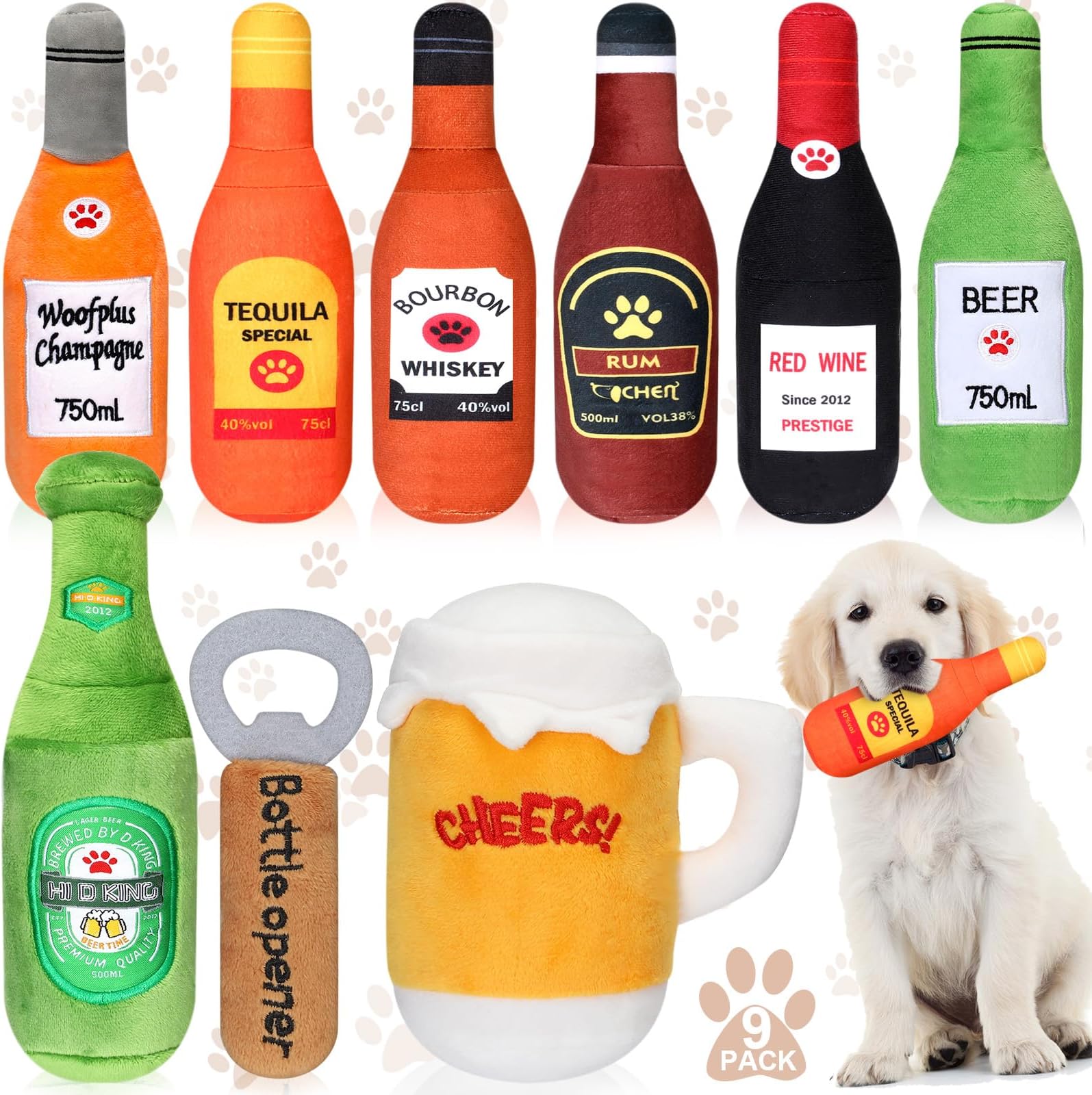 Pet Supplies Glimin 9 Pcs Water Bottle Beer Bottle Dog Squeaky Toys