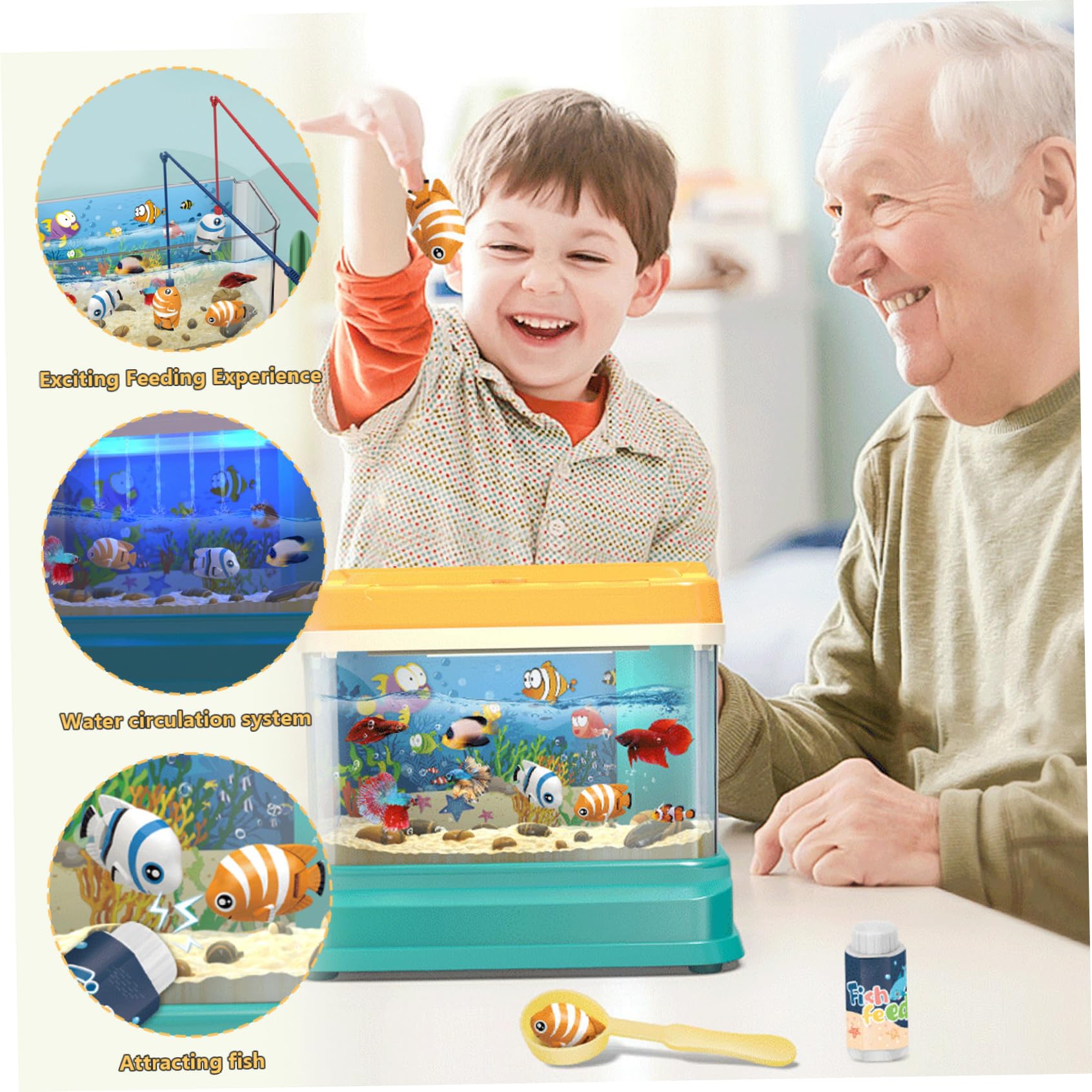 Jouet d'aquarium pour bébé, réservoir de Poissons éducatif avec lumière et Musique, 4 Poissons magnétiques, 2 Cannes à pêche, Filet, pour Enfants