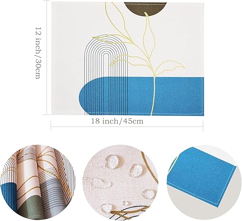 Miniatura 3 de Juego de 8 manteles individuales de tela de lino modernos de mediados de siglo, resistentes al calor, lavables a máquina, para cocina, comedor,