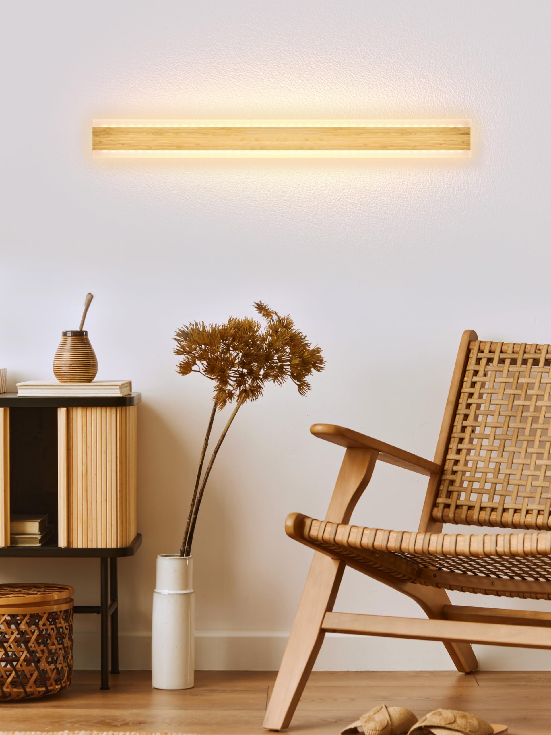 LUOLONG LED Wandleuchte Holz Lange Wandlampe Bambus 60cm Innen Lampe 3000K Wandleuchten 20W Modern Innenbeleuchtung Nachttischlampe Flurlampe Wandlampe für Schlafzimmer Wohnzimmer Treppenhaus