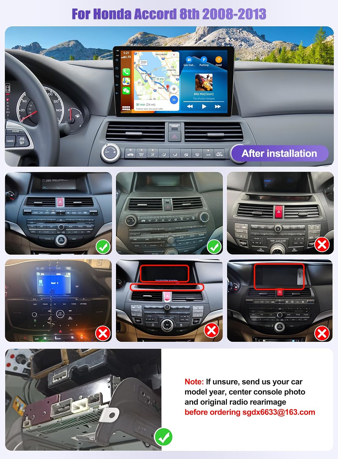 Car Radio Stereo for Honda Accord 8th 2008-2013 CarPlay Android Auto image 2