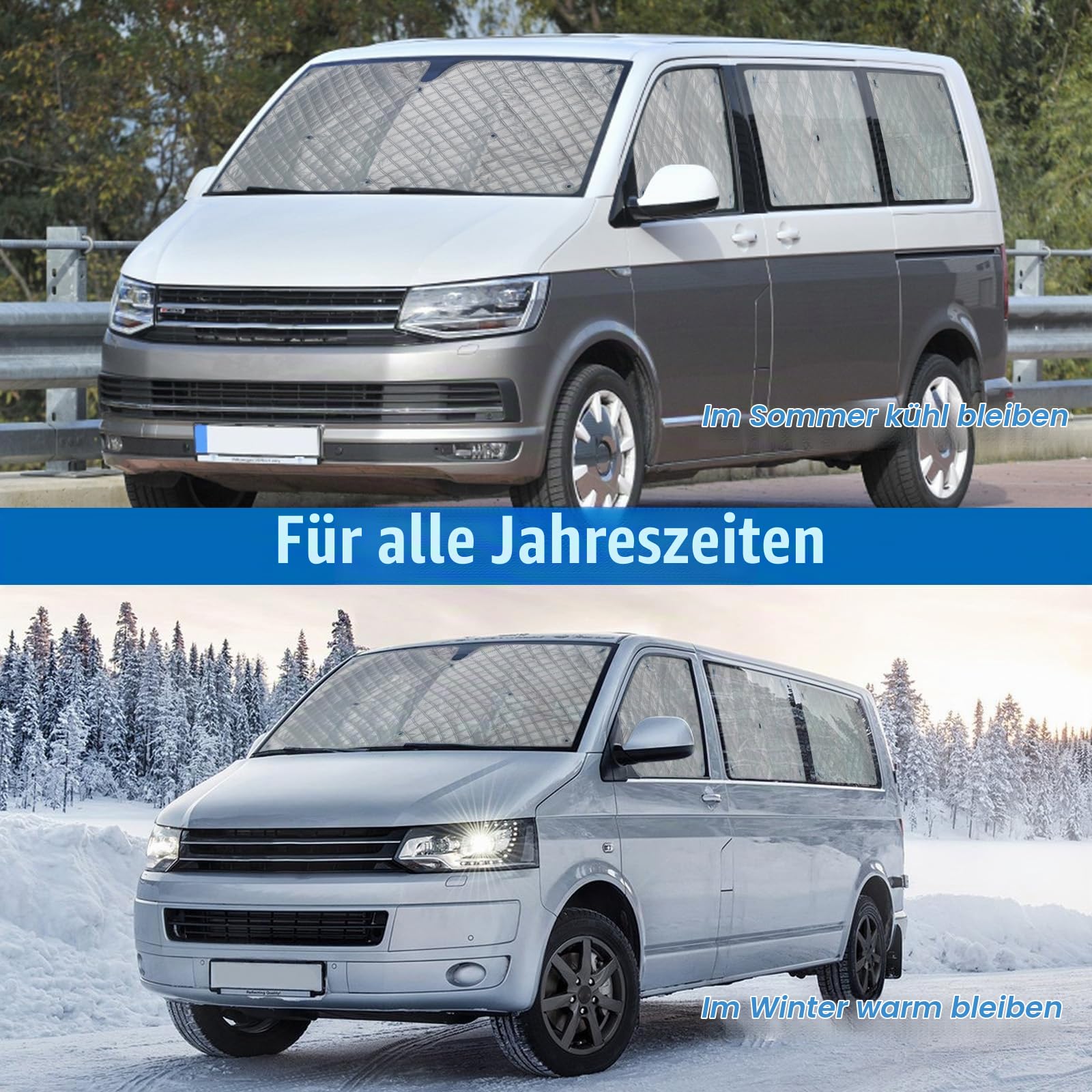 CICMOD Thermomatte Auto 8 STK Sonnenschutz Frontscheibe für VW T5 T6 | Windschutzscheibe Innen Sonnenschutz