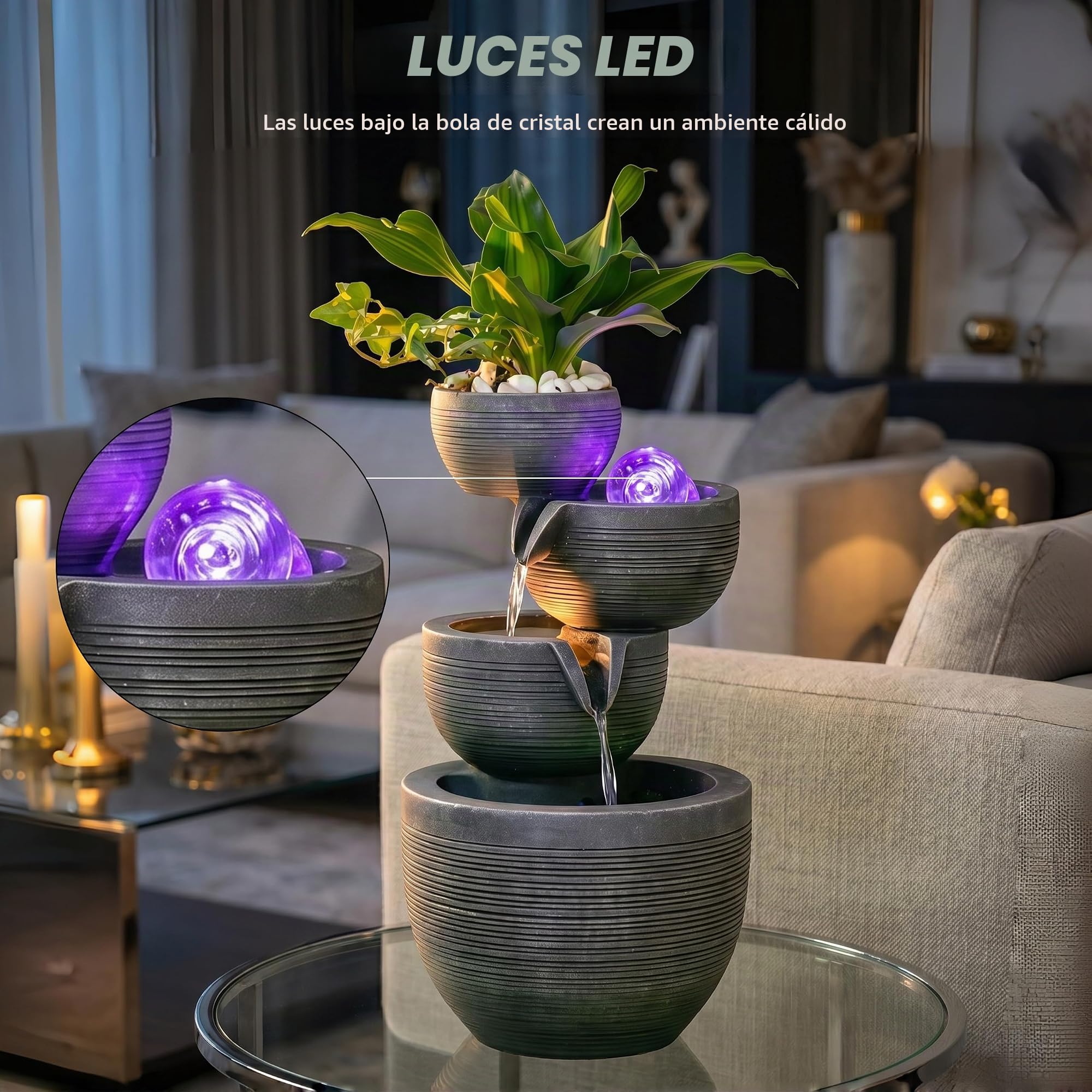 Fuente de Interior con iluminación LED, Fuente de Agua circulante