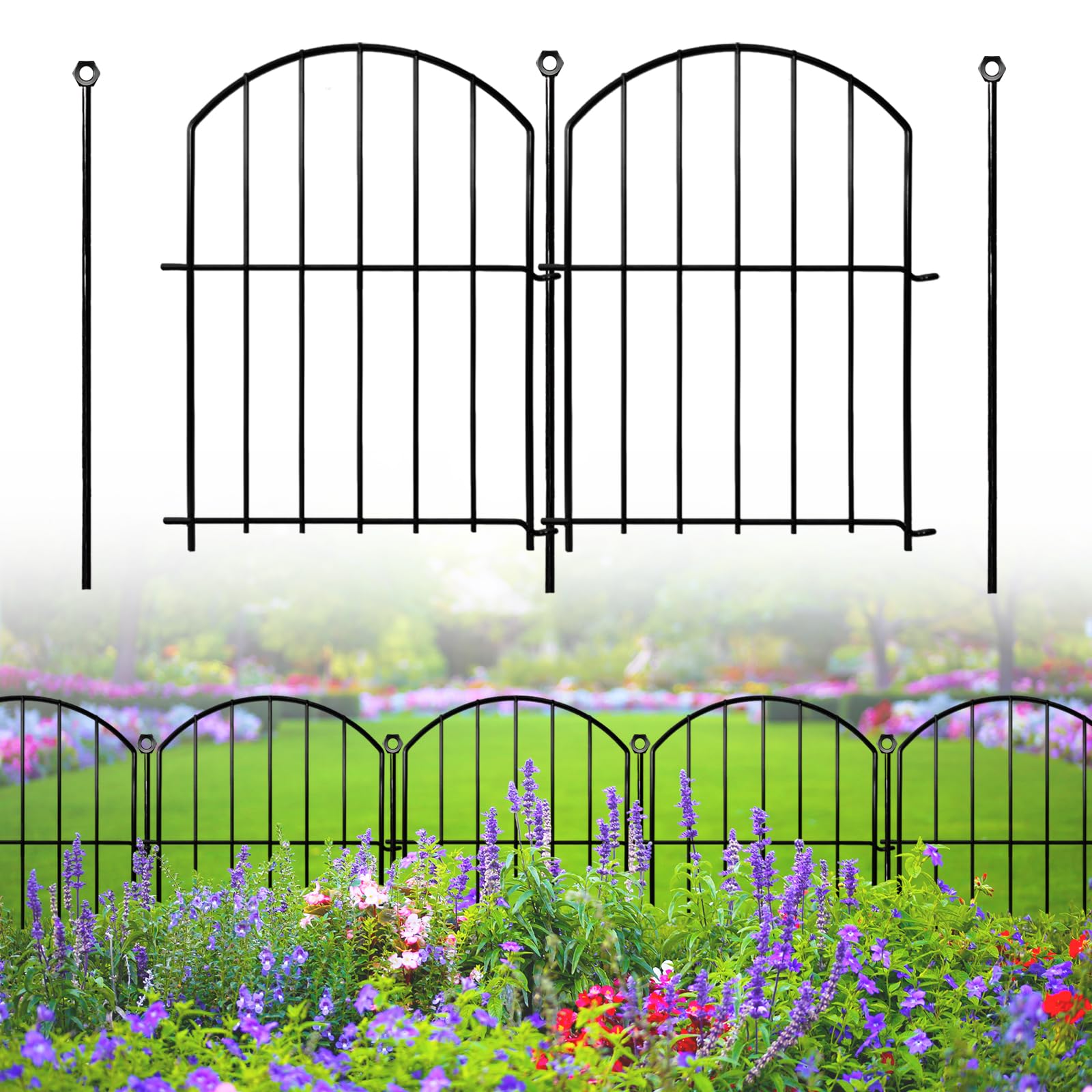 Decorative Garden Fence 17in x18ft, 18 Pack Rustproof Metal No Dig Fence Animal Barrier for Dog, Arched Flower Bed Edging Ornamental Wire Border Panel Fencing for Yard Patio Outdoor Decor
