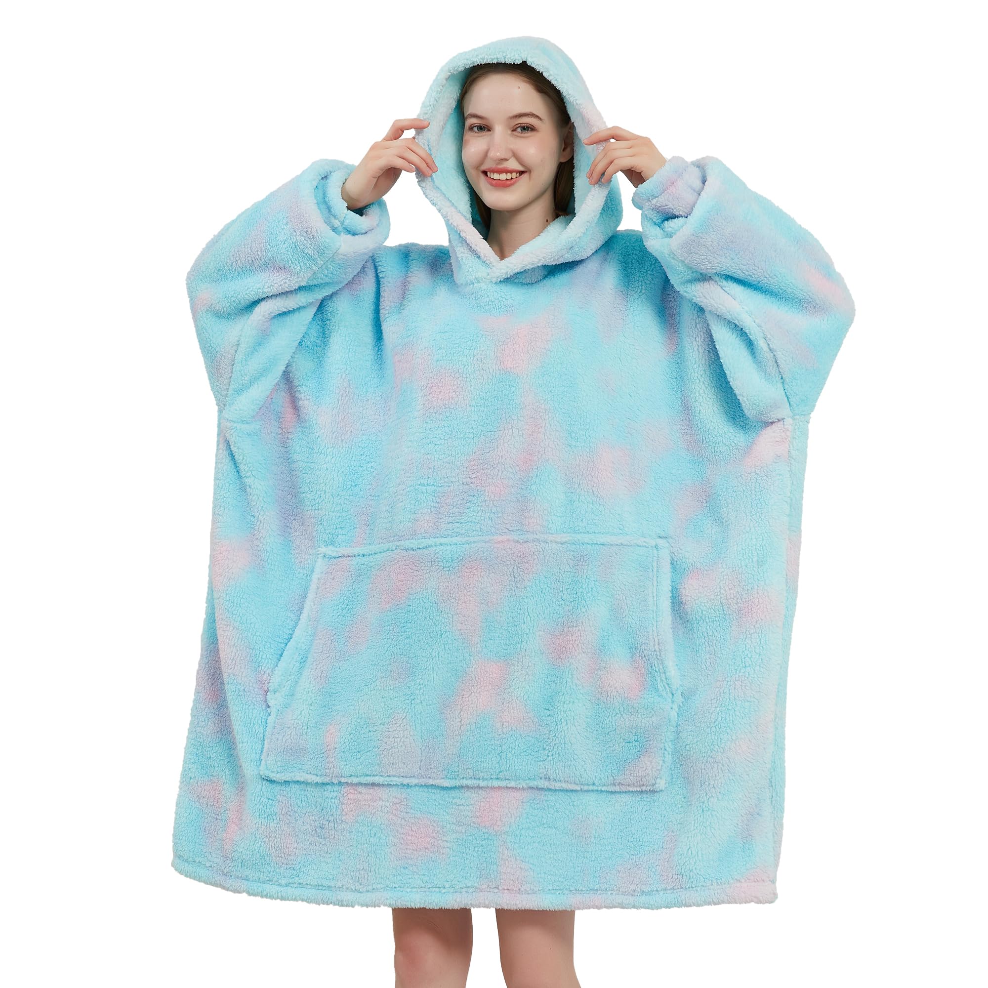 softan Coperta con cappuccio, coperta oversize indossabile in pile Sherpa, per donne e uomini, super calda e accogliente, in flanella con cappuccio, felpa regalo con tasca gigante