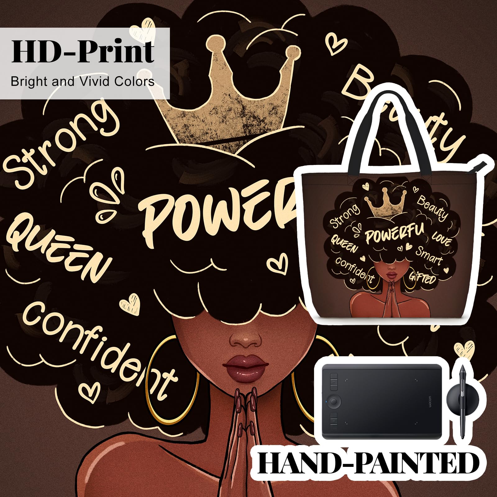 African Tote Bag - Black Girl Magic Handbag, Large Shoulder Bag for Women