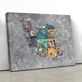 Shahnameh Ferdowsi miniatures in Iran's map canvas print wall art | Persian traditional miniature canvas, Persian canvas prints wall art for your unique home decoration 60x90 CM (24"x36")