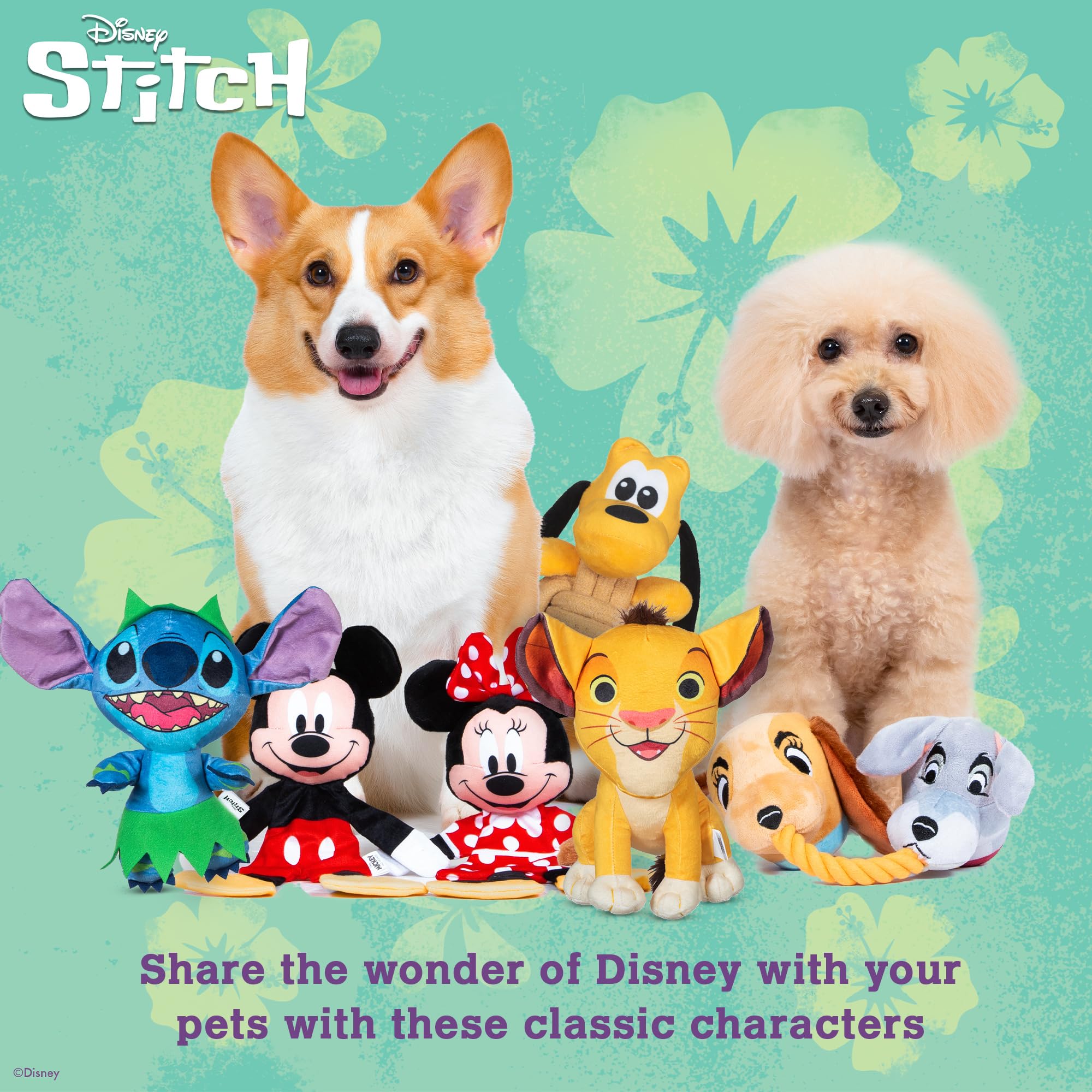 Disney for Pets Lilo and Stitch Bow Wow Luau Plüsch Hundespielzeug - Quietsch- & Knistergeräusch - Niedliches Hundespielzeug für Disney-Fans, 22,9 cm