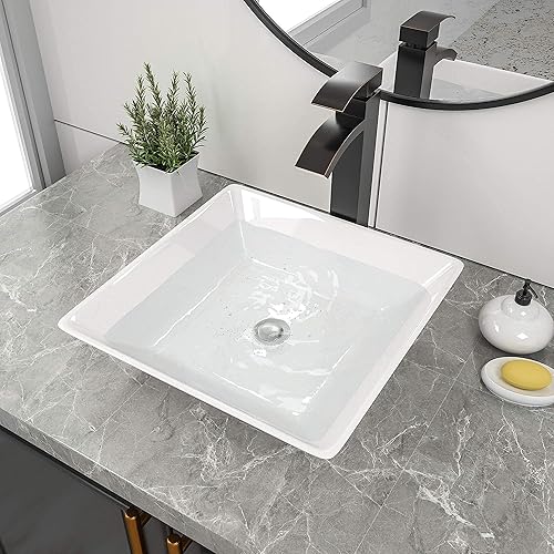 16"x16" Modern White Square Above Counter White Porcelain Ceramic Bathroom