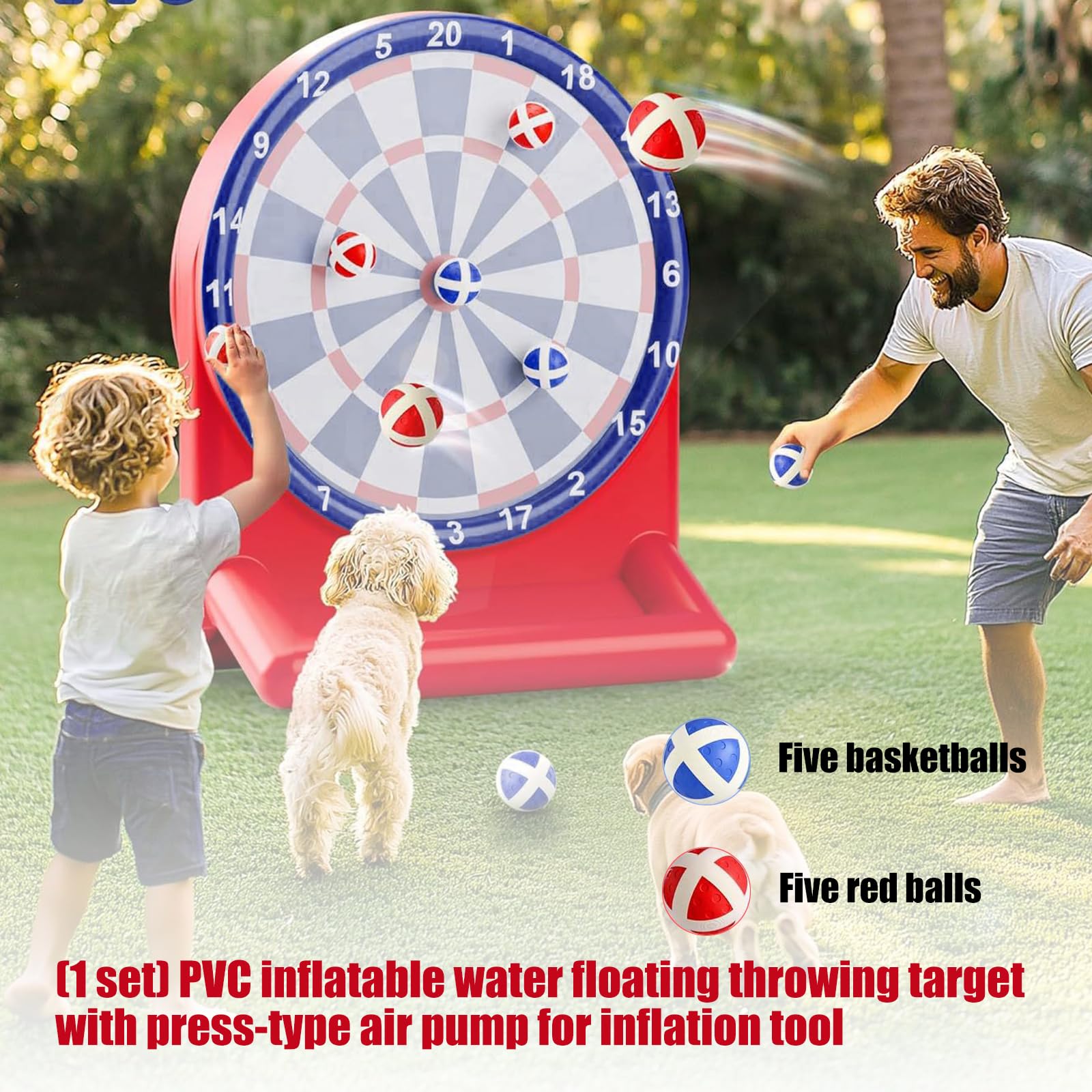 Tragbares aufblasbares Wasserspielzeug mit Press Inflator für Kinder und Erwachsene, 90 x 90 x 110 cm, Poolspiele, aufblasbares PVC Wasserziel