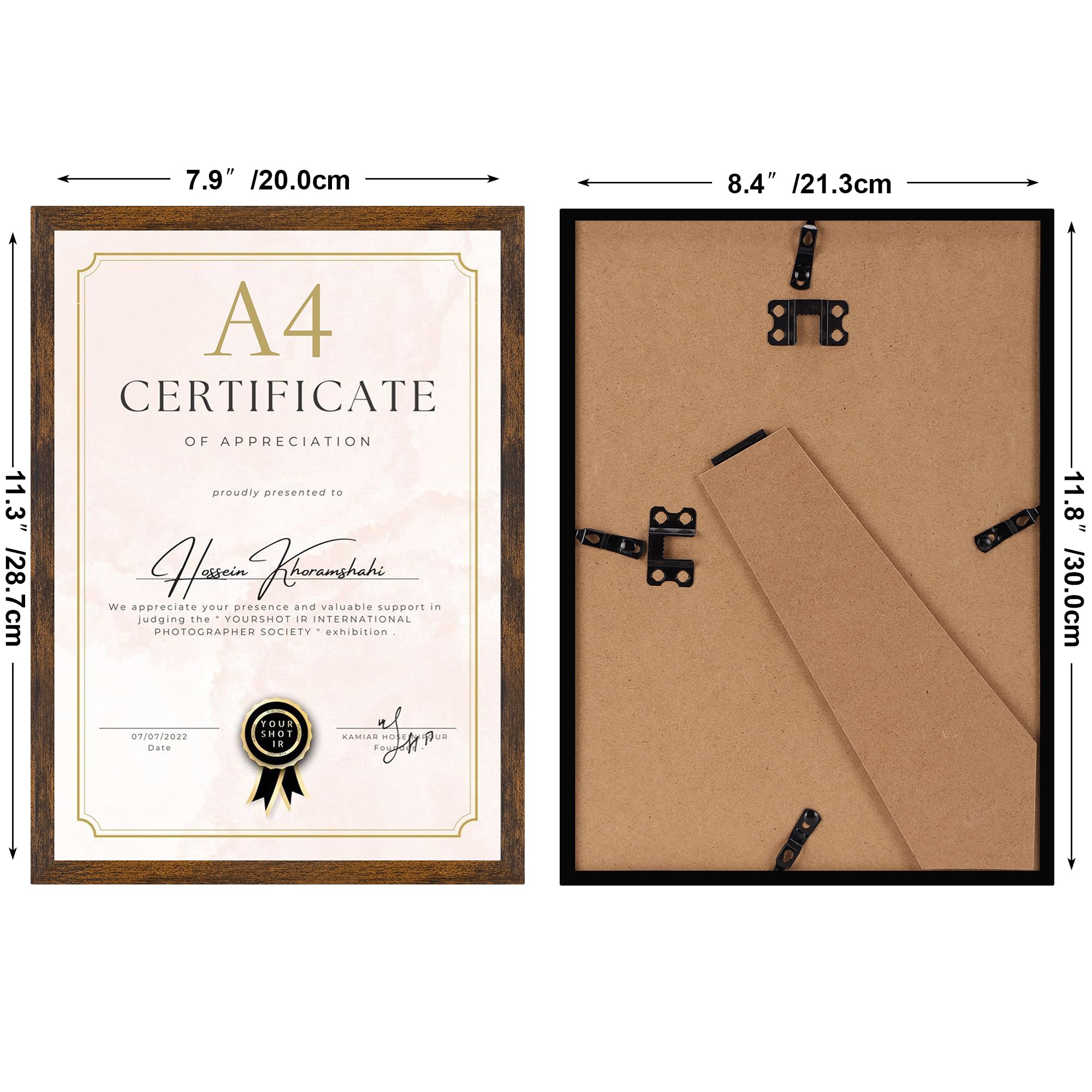 Ditwis A4 Picture Frame Brown, Classic Photo Frame for Certificates Documents, Artwork and Photos (21x29.7 cm), Wall or Desk Display - Image 2