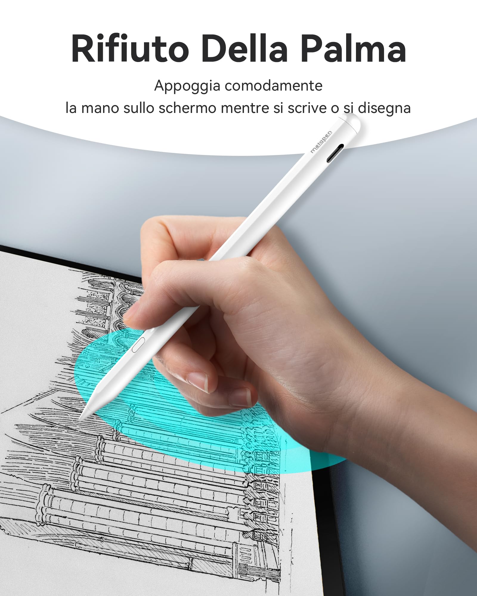 Metapen Penna A11 per iPad 2018-2026,Stylus di Apple Pencil Compatibile con iPad 11 A16/10/9,Air 3-5/M2/M3/M4,Pro 12.9/11/13''M4,Mini 5/6,2X Ricarica Rapida&0,1 mm Precisione Pixel,Rifiuto del Palmo