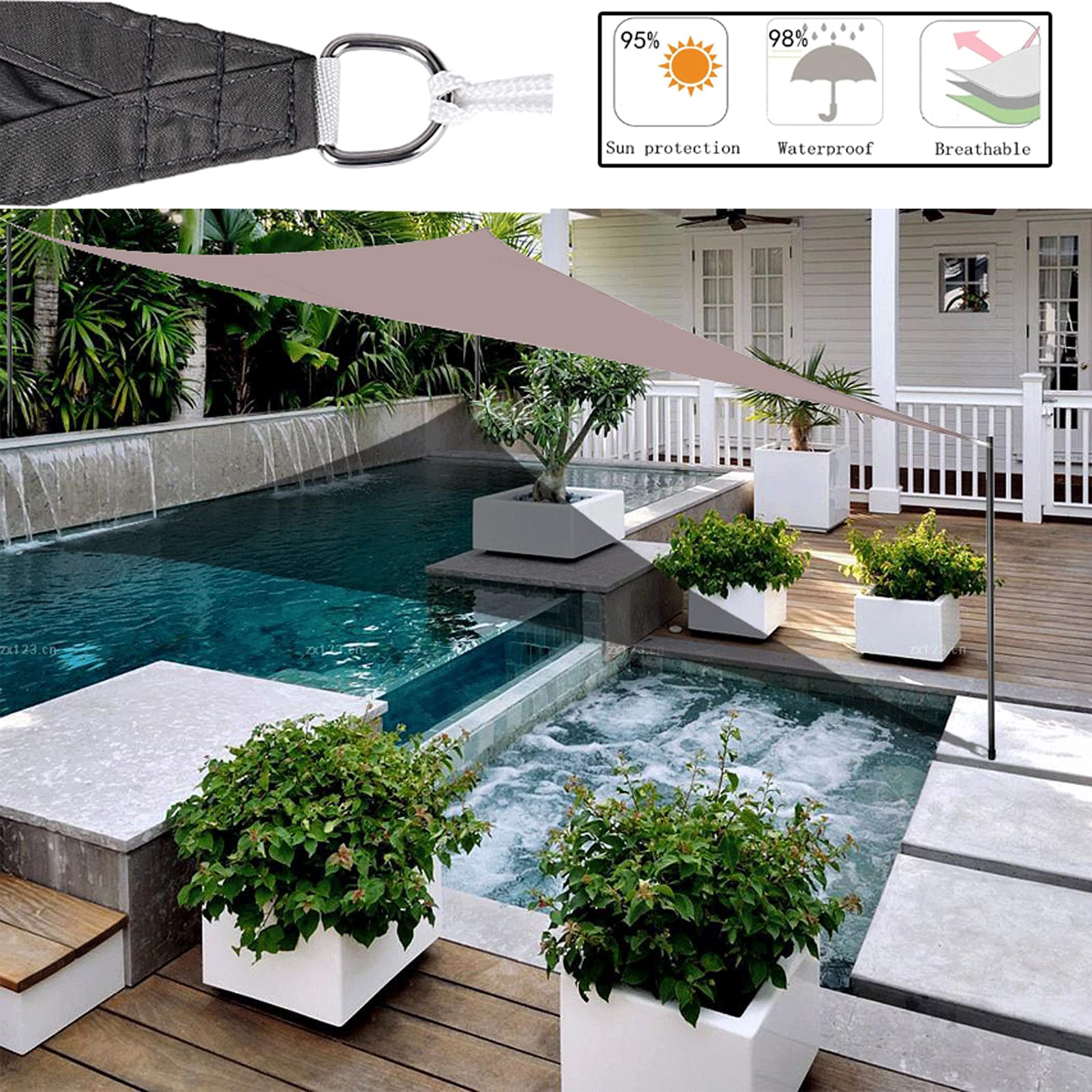 LYGBAOFUL Vela Parasole Triangolare per Posto Auto Coperto per Piscina, Patio, Giardino Esterno - Tessuto Impermeabile con Protezione UV (Khaki 13x13x13 ft)
