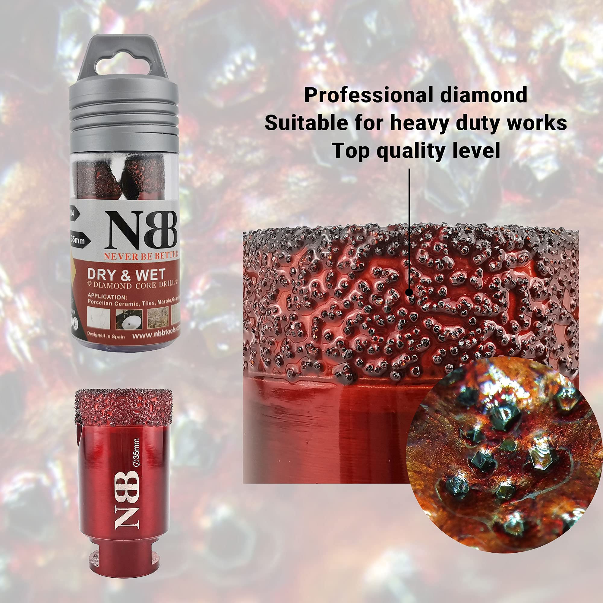 NBB Sega a tazza diamantata con M14, per foratura professionale a secco o ad umido su porcellana dura, ceramica, piastrelle, granito, marmo, veloce, durevole, per smerigliatrice angolare(1,35mm)