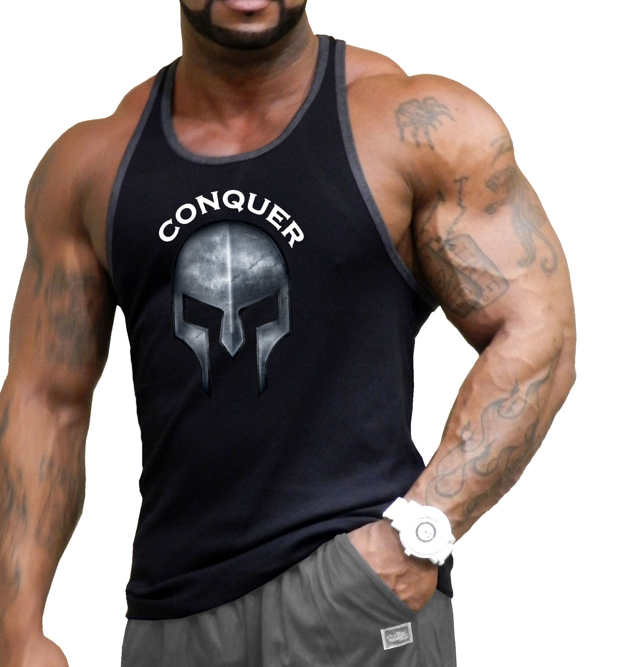 Men's Workout Tank Top for Bodybuilding Weight Lifting Gym Fitness Training with Conquer Design
