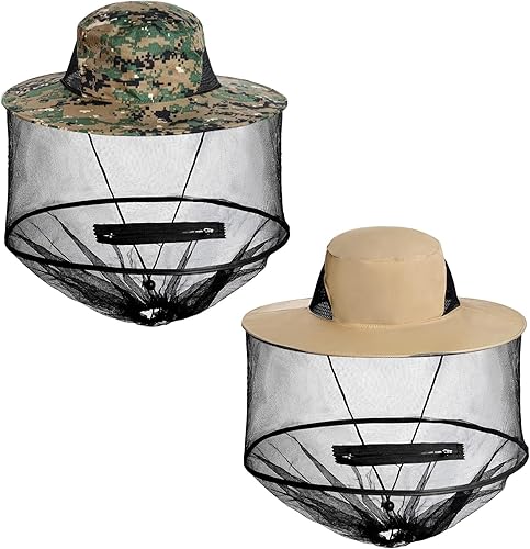 Sucrain Paquete de 2 sombreros de red de mosquitos, sombrero de sol, sombrero de jardín con malla de red oculta para jardinería al aire libre
