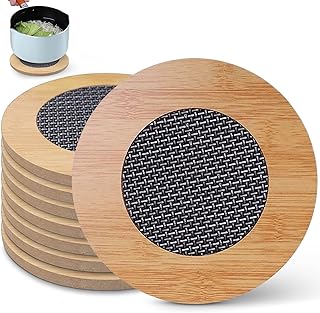 8 Pcs Wooden Trivets Hot Pads for Kitchen,5.7 Inch Trivets with Anti - Slip Mesh for Coffee Mat/Table Mats/Frying Pans/Hot Pot/Bowl/Teapot/(Round)
