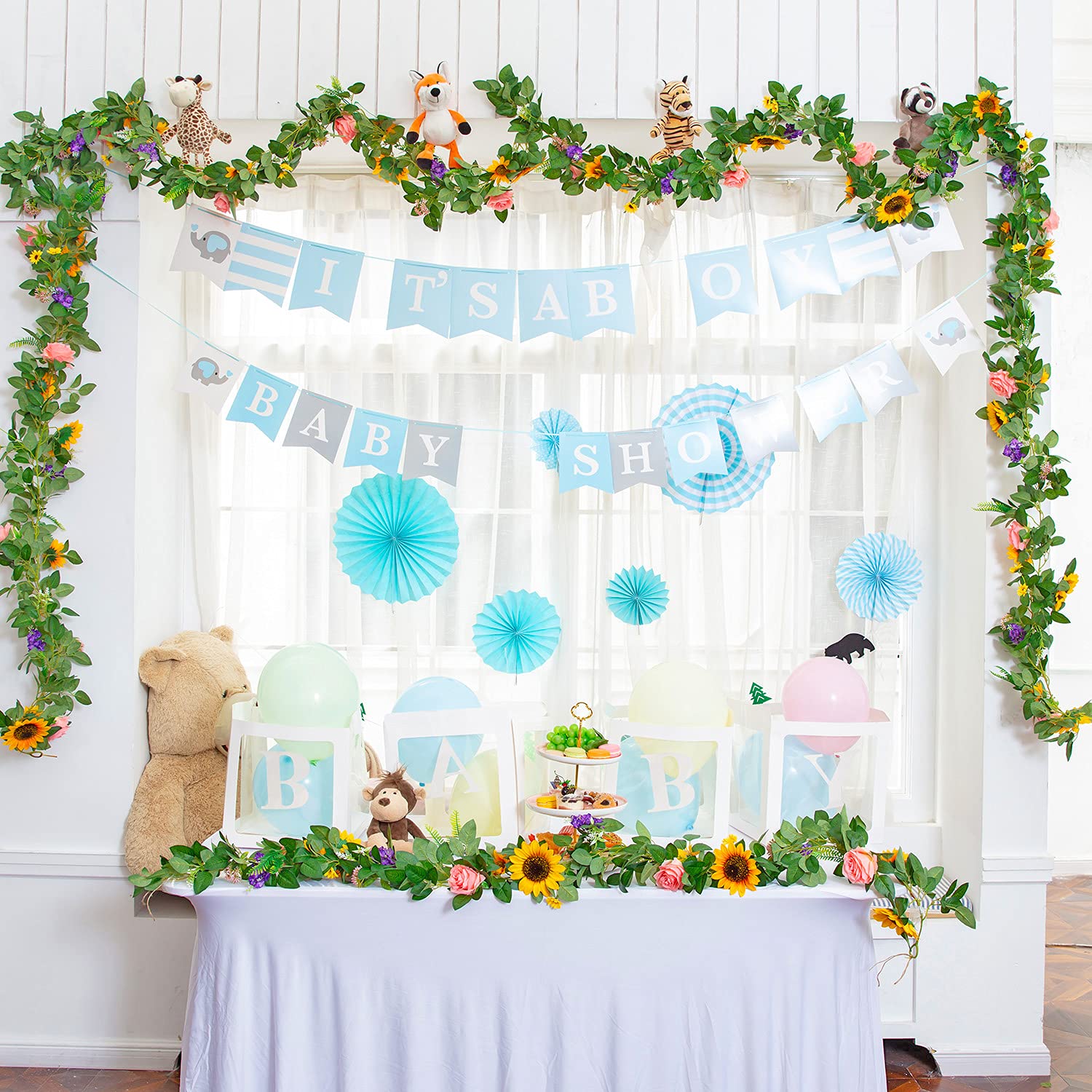 Naidiler Künstliche Blumengirlande, Sonnenblume & Rosenranken, Boho Hochzeit & Geburtstag Dekor, 1,8 m gerade, rosa & gelb, Stoff & Kunststoff