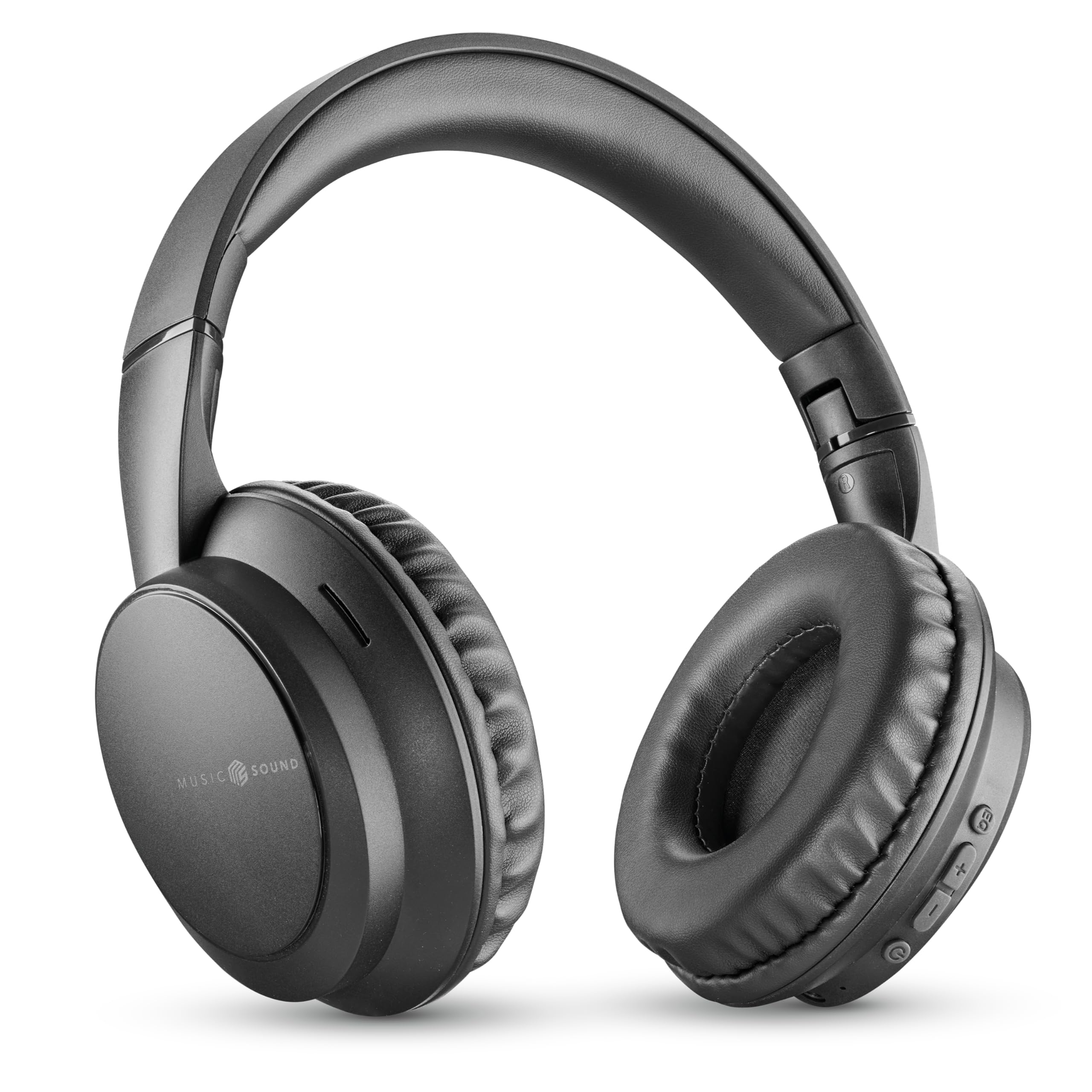 Music Sound BOOST Cuffia Wireless Around-Ear Pieghevole con Microfono Integrato, 3 Modalità EQ, Autonomia fino a 8 Ore, Design Ergonomico, Nero