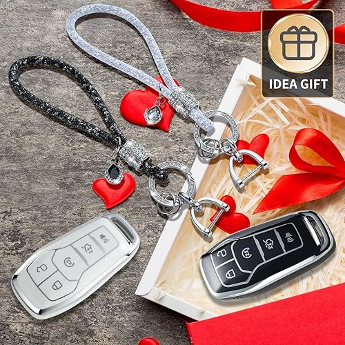 Miniatura 7 de COXTOBRH Funda para llavero Ford con llavero de cristal para automóvil, protección para Ford Fusion Mustang F150 Edge Explorer Lincoln MKZ MKC MKX,