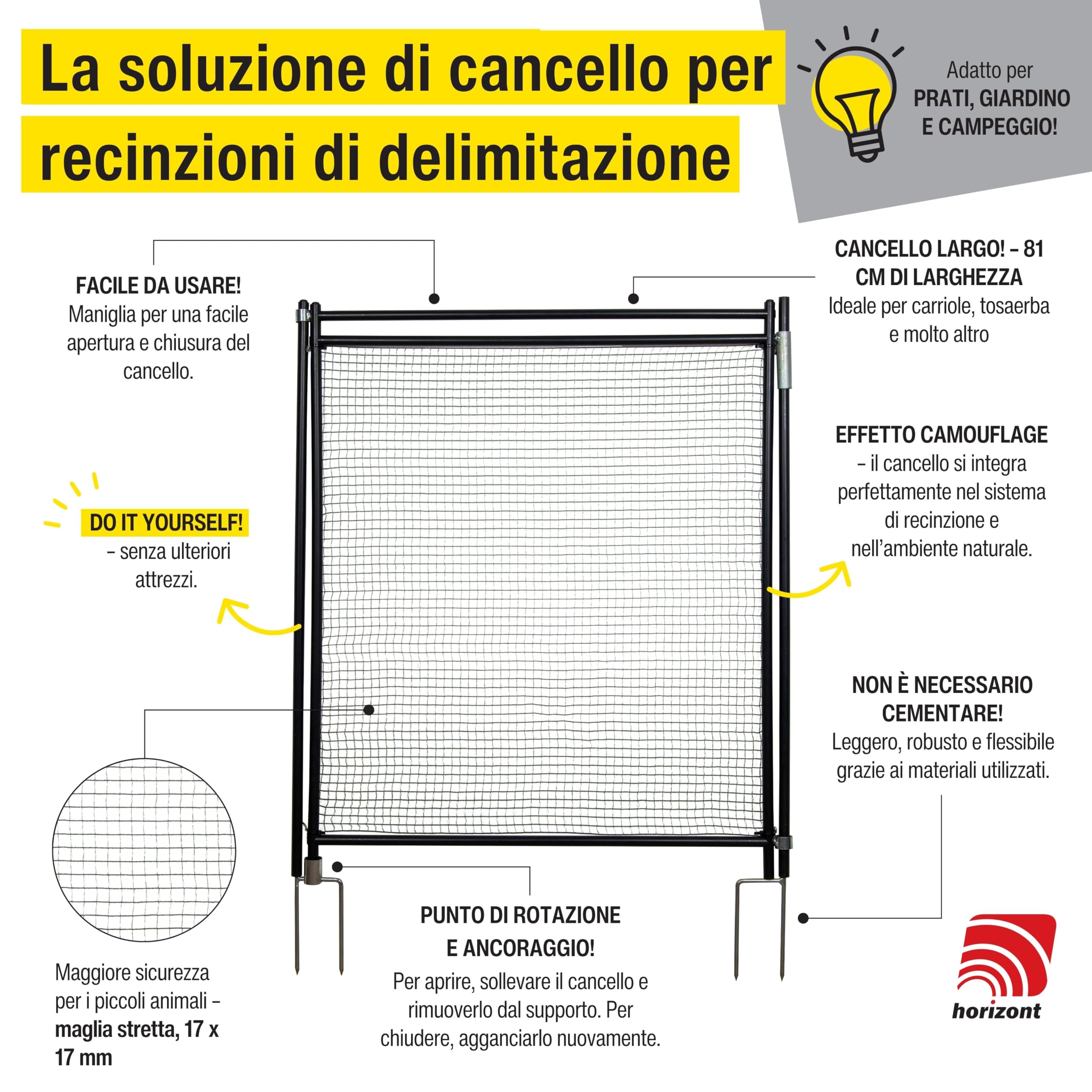 Horizont Cancello per Recinzione, 90 cm, Senza Stomaco - Porta per Reti e Giardino, Ideale per Campeggio