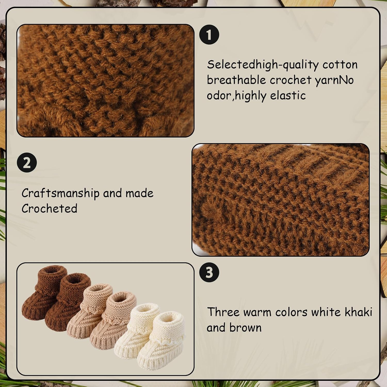 Domensi 43 Pcs Boho Baby Shower Booties Centerpiece 3 Pairs of Knitted Newborn Booties Bulk with Artificial Baby's Breath Flowers and Mason Jars Baby Shower Table Decorations for Gender Reveal Party