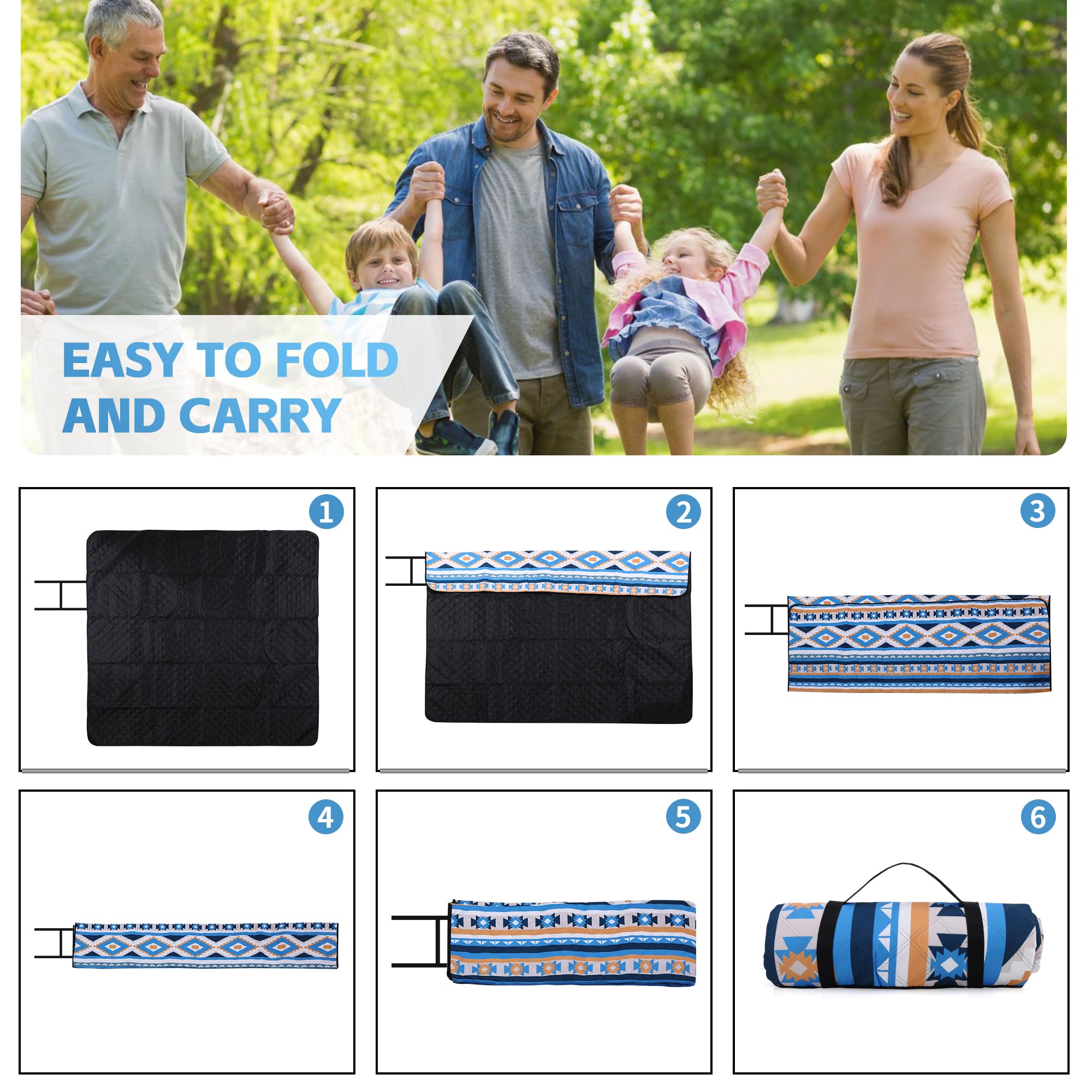 Grande couverture de pique-nique imperméable et résistante au sable portable pour la famille, les amis, les enfants, tapis de pique-nique lavable en machine pour camping, fête, herbe, plage parc, aire