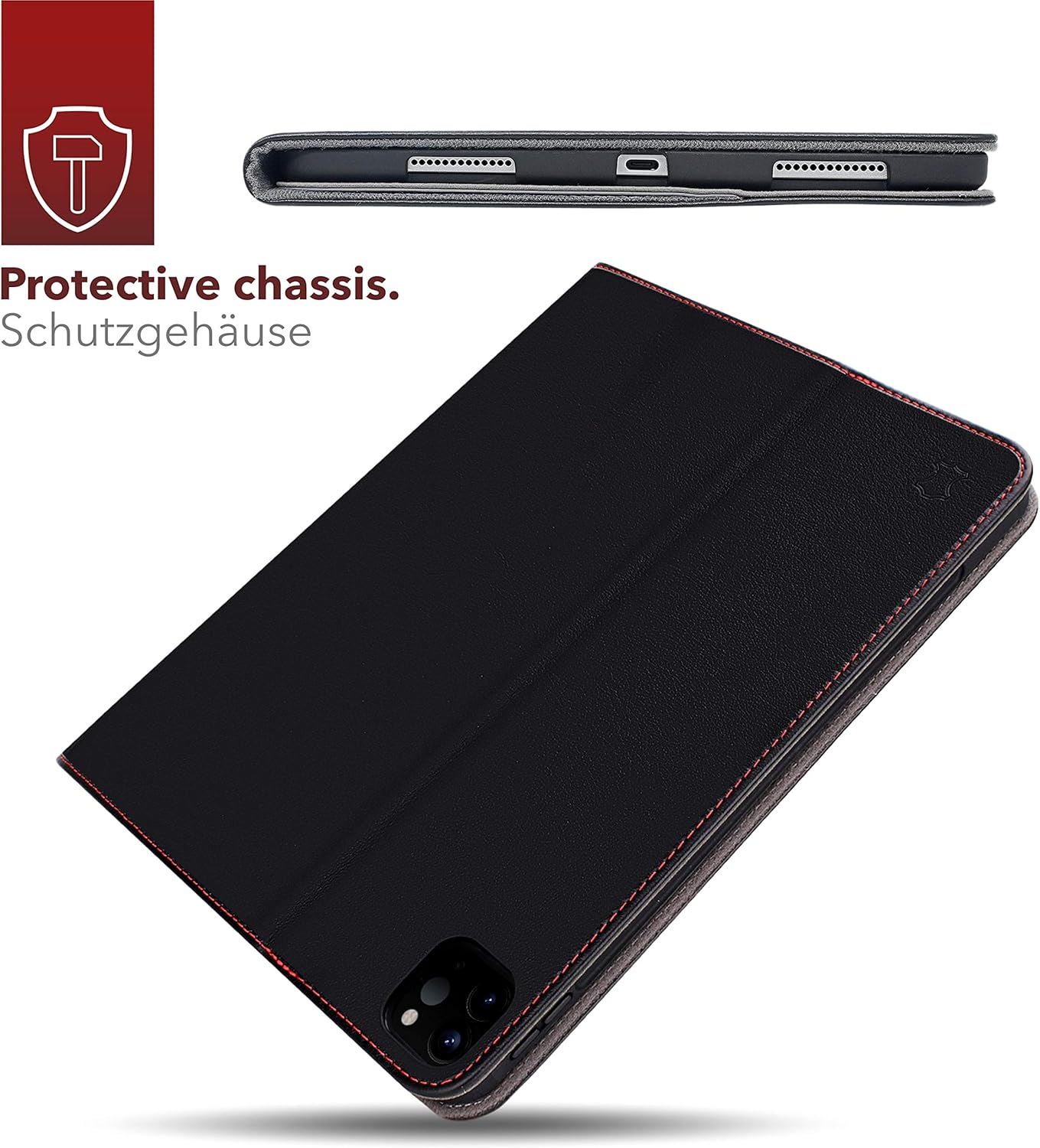 Exclusive Discount 50% Price iPad Pro 12.9 2020 4th Generation - Genuine Leather Cover with Secure Any-Angle Stand and Safe Apple Pencil Holder for iPad Pro 12.9 inch 2020 (Black) - CUVR