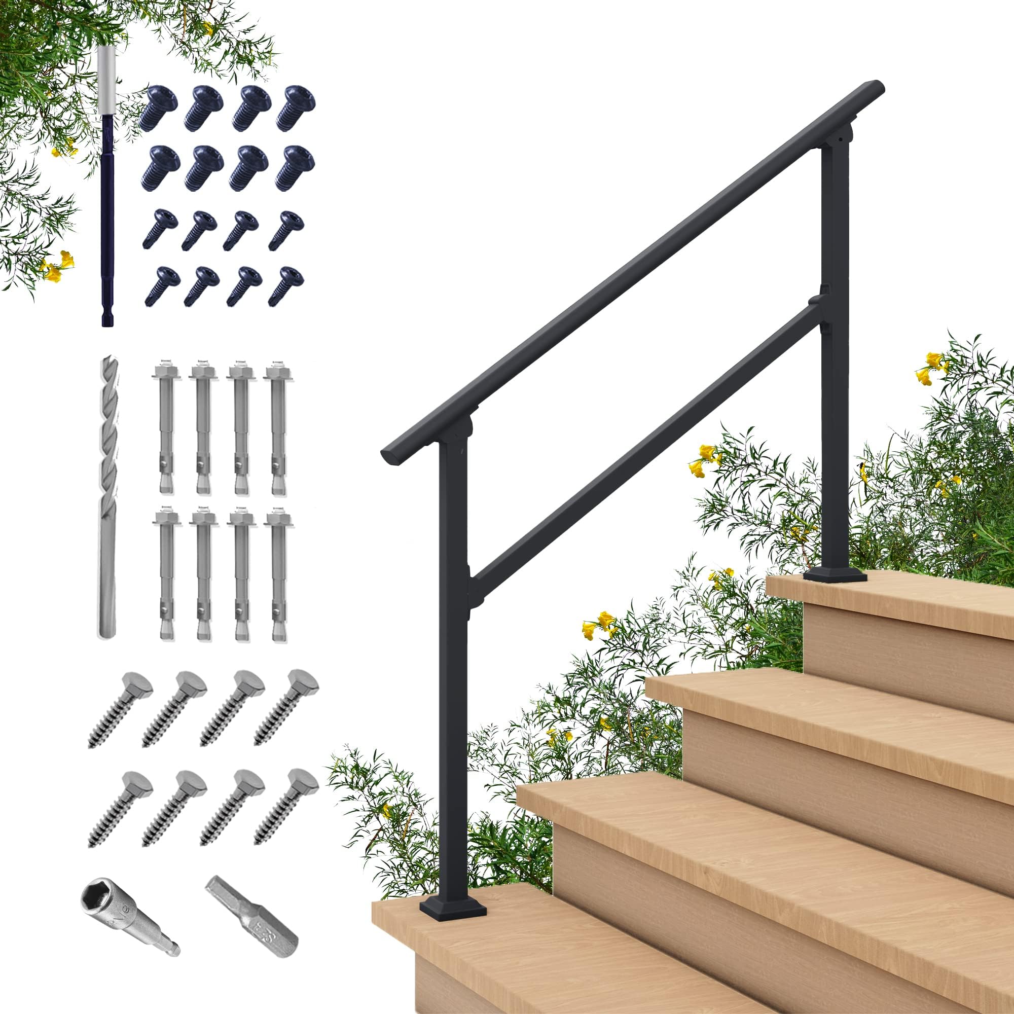CR Fence & Rail Handrails for Outdoor Steps & Indoor Stair Railing Kit, 3-4 Steps Safety Hand Rail for Porch & Deck