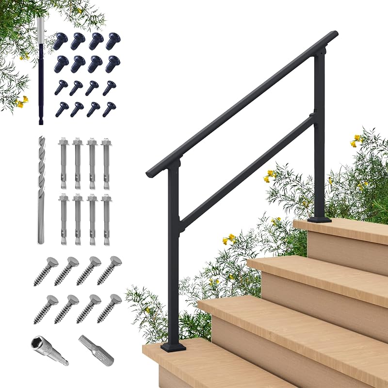 CR Fence & Rail Handrails for Outdoor Steps & Indoor Stair Railing Kit, 3-4 Steps Safety Hand Rail for Porch & Deck