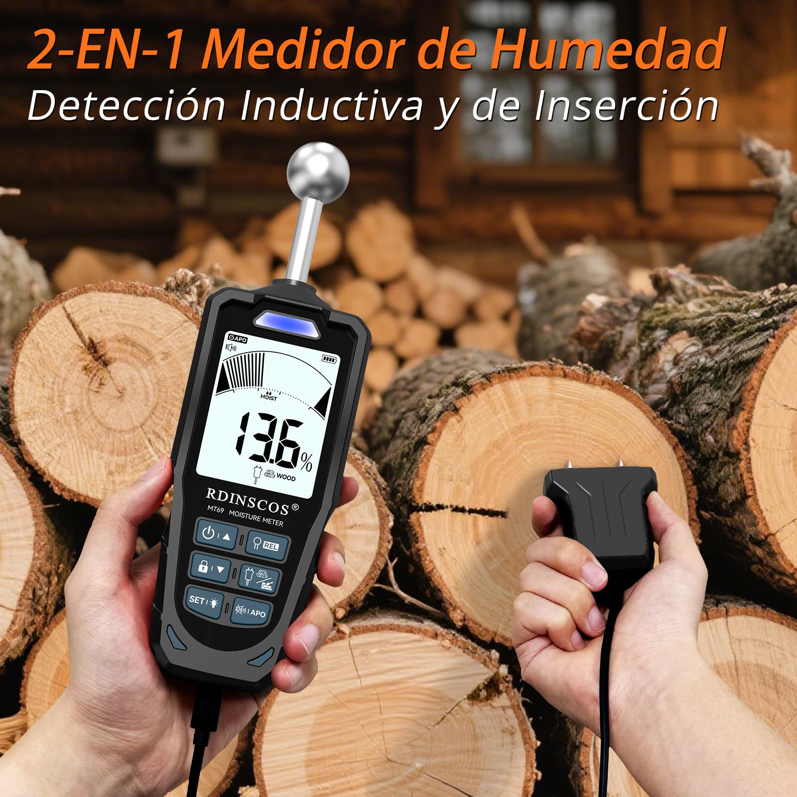RDINSCOS Medidor de Humedad con Pin & sin Pin,Medidor de Humedad Pared con Pantalla LCD y Alarma Audible para Paredes, Madera