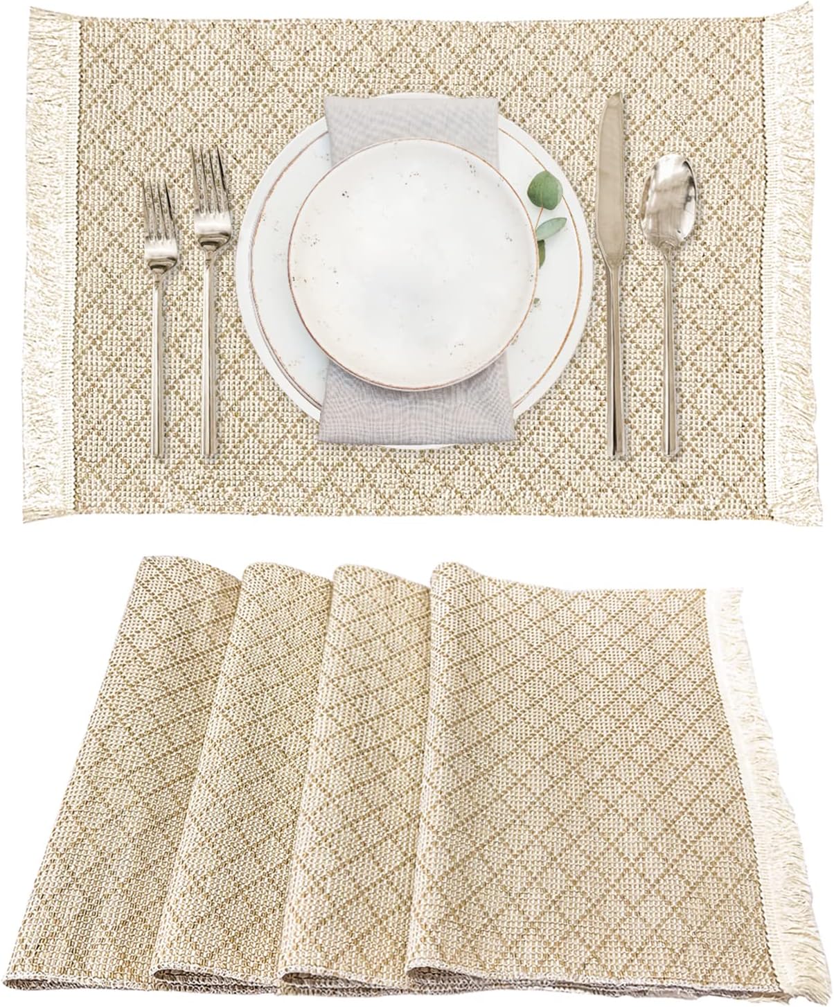 CY SISTERS Cotton Placemats Set Of 4 Woven Placemats Cloth