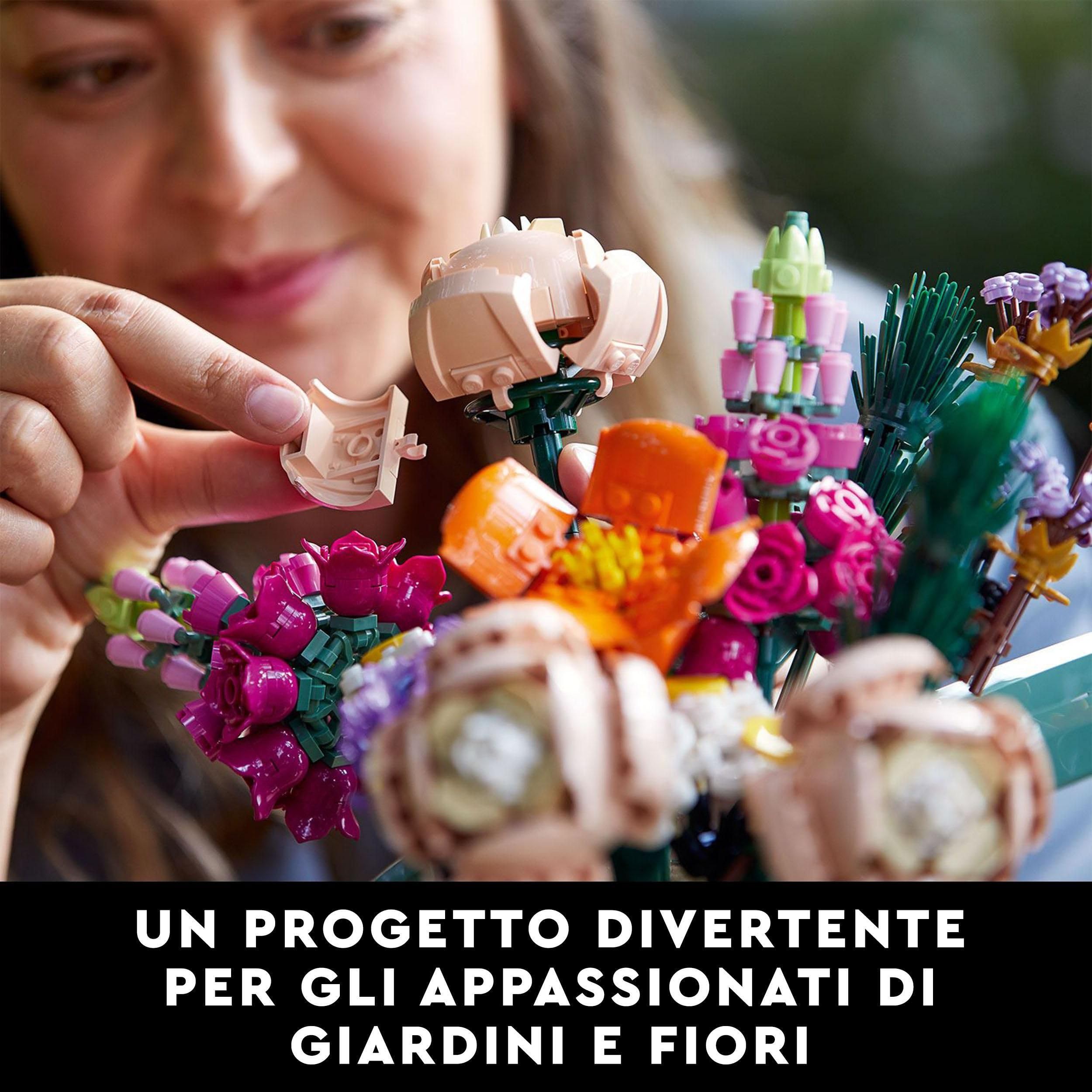 LEGO Botanicals Bouquet di Fiori - Kit di Piante Artificiali da Interno con 15 Steli e Diversi Tipi di Fiori Finti - Decorazioni per la Casa Fai da Te - Idee Regalo per Adulti, Donna o Uomo - 10280