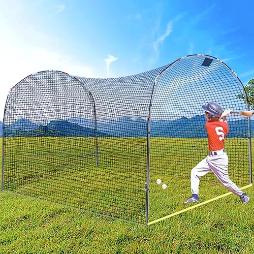 Miniatura 7 de Jaula de bateo de béisbol y sóftbol de 13 x 10 x 8 pies, jaulas de bateo portátiles negras para patio trasero, red de práctica de bateo de béisbol,