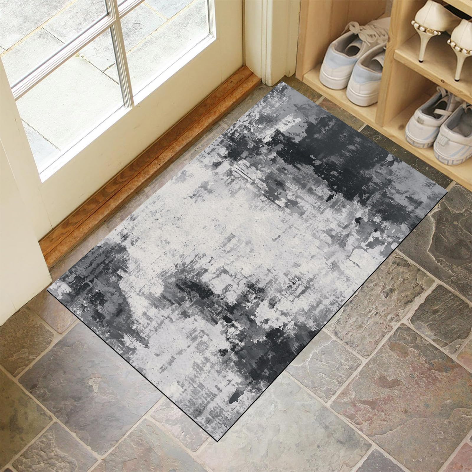 Paillasson gris blanc 40x60cm style industriel abstrait étanche