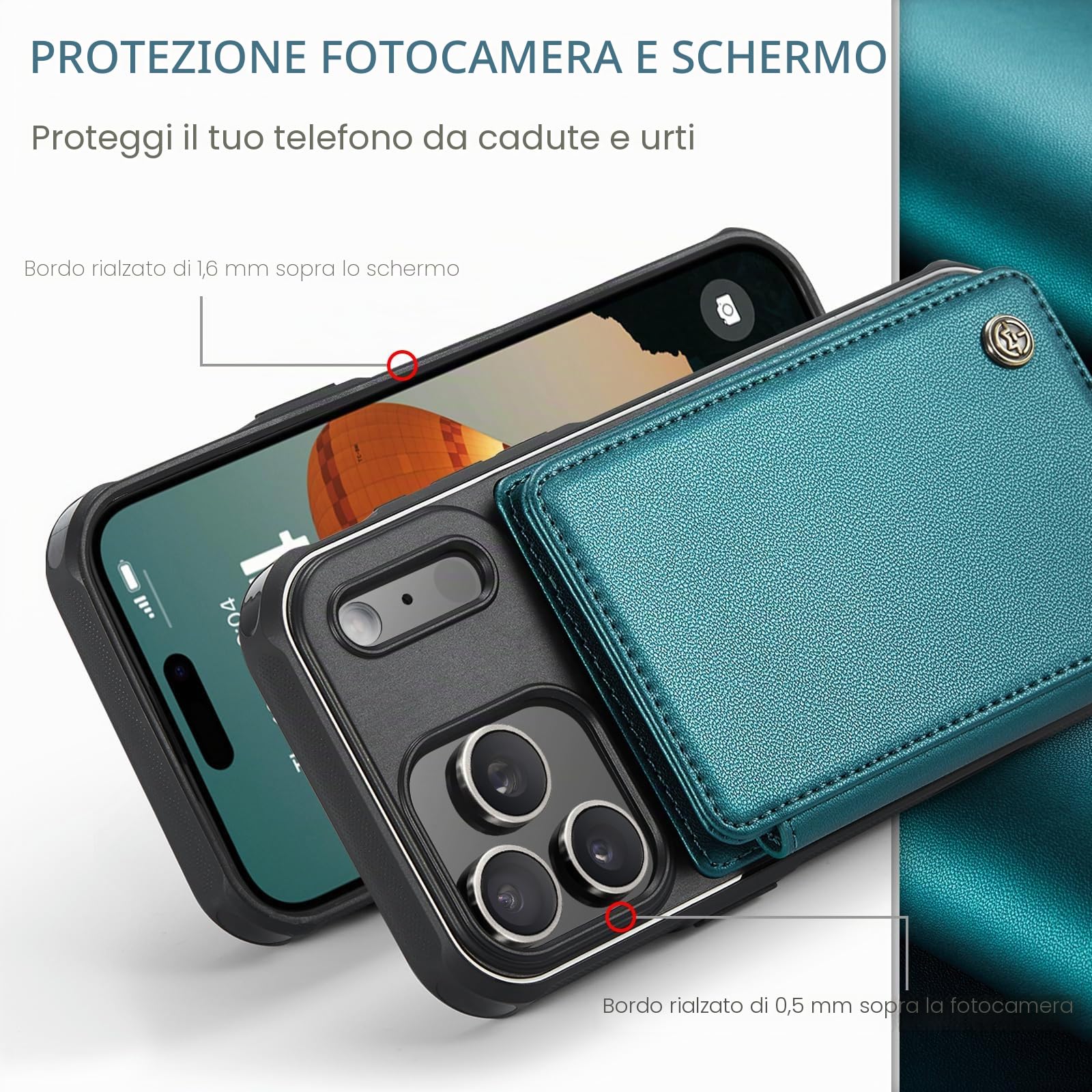 UEEBAI Custodia a portafoglio per iPhone 17 Pro Max, con blocco RFID, scomparti per carte di credito, in pelle PU, con cavalletto, chiusura magnetica, antiurto, unisex, blu