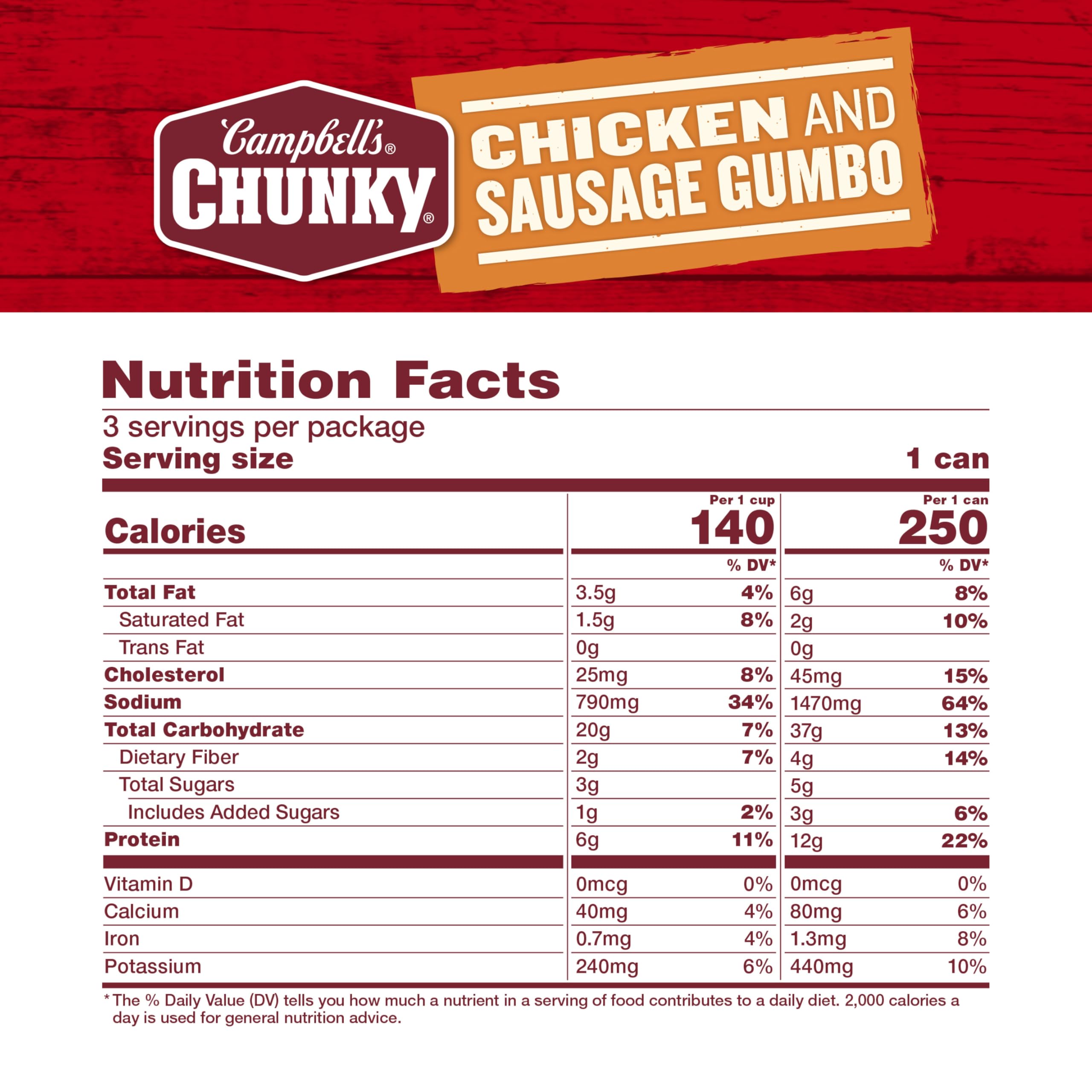 Campbell's Sopa gruesa gumbo pollo salchicha 3 latas 16 onzas