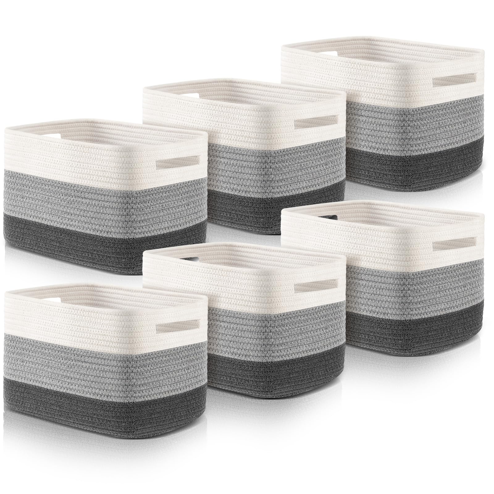 Geetery 6 Pack Storage Baskets for Organizing 14.8'' x 9.8'' x 8.9'' Woven Basket for Storage Cotton Rope Organizer Bins with Handle for Gifting