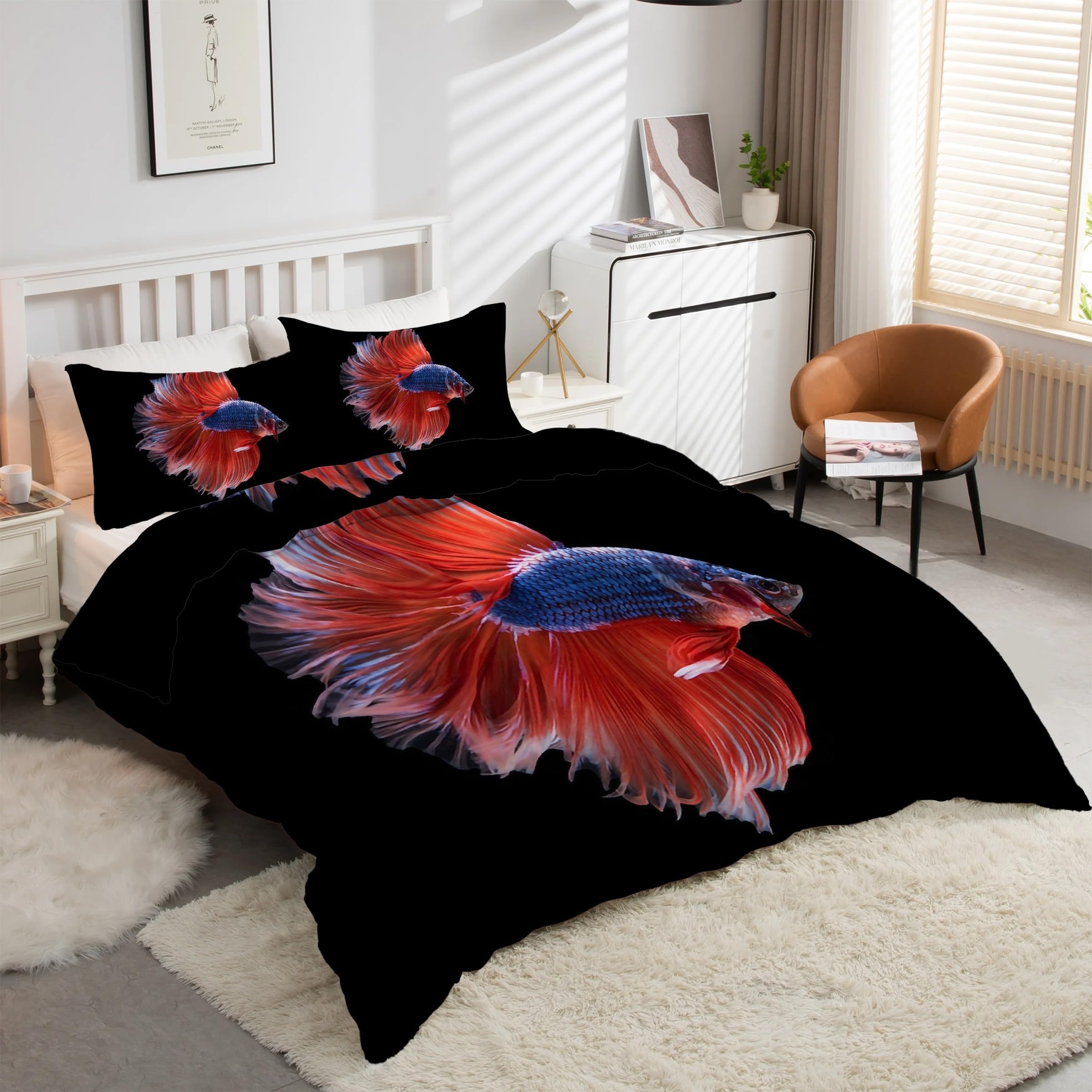 Parure de lit poisson combattant 90x190 en microfibre douce avec fermeture éclair pratique