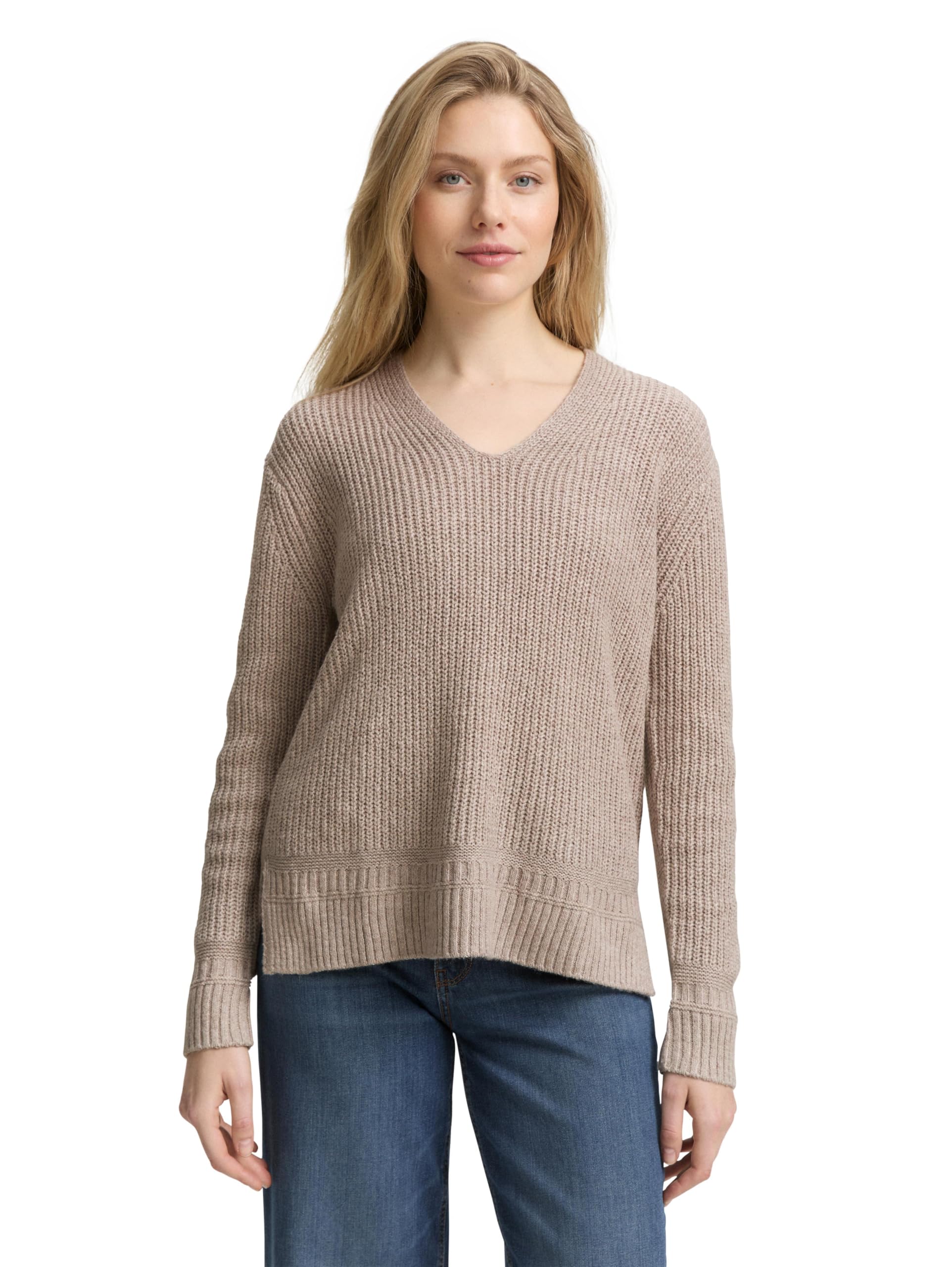 Tom Tailor Damen 1047674 RIPP Strickpullover mit V-Ausschnitt